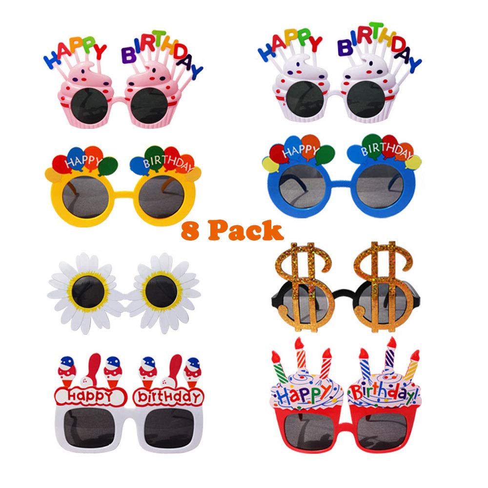 8 Pack Fuovt Birthday Sunglasses - Fun Novelty Sunglasses for Kids & Adults - Perfect Birthday Party Favors & Gifts - Great for Birthday Celebrations, Pool Parties & Costume Events