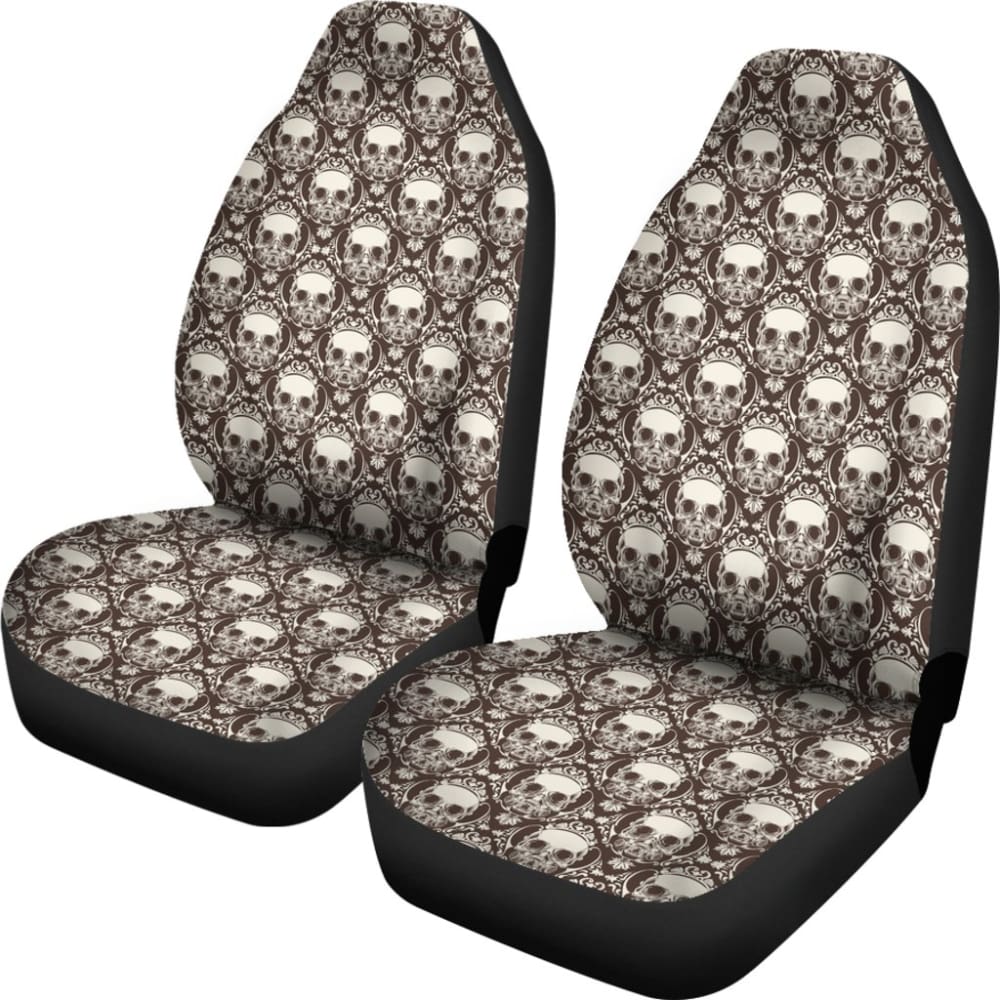 2 Pcs Floral Sugar Skull Car Seat Covers - Day of The Dead Decor for Cars - Perfect for Halloween, Dia de Los Muertos & Mexican Themed Parties