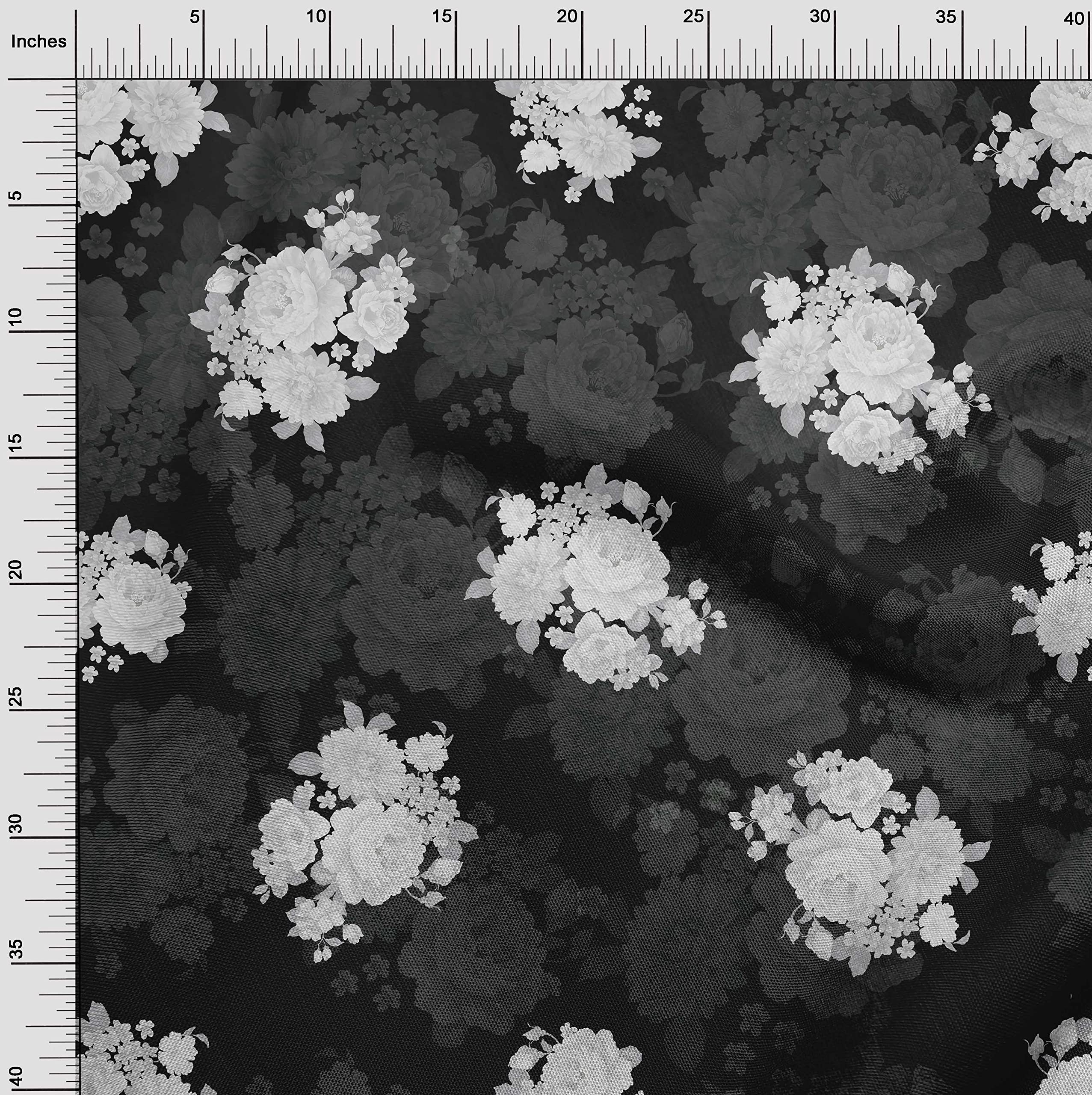oneOone Polyester Spandex Black Floral Printed Fabric - 56 Inch Wide for Sewing, Crafts & DIY Projects - Perfect for Dresses, Curtains & Home Decor (Style 5351)
