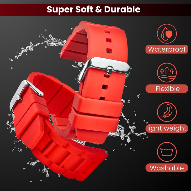 Premium Adjustable Silicone Watch Band for Women & Men - Waterproof Sporty Rubber Strap Compatible with Smartwatches & Regular Watches - Ideal for Running, Swimming & Outdoor Activities