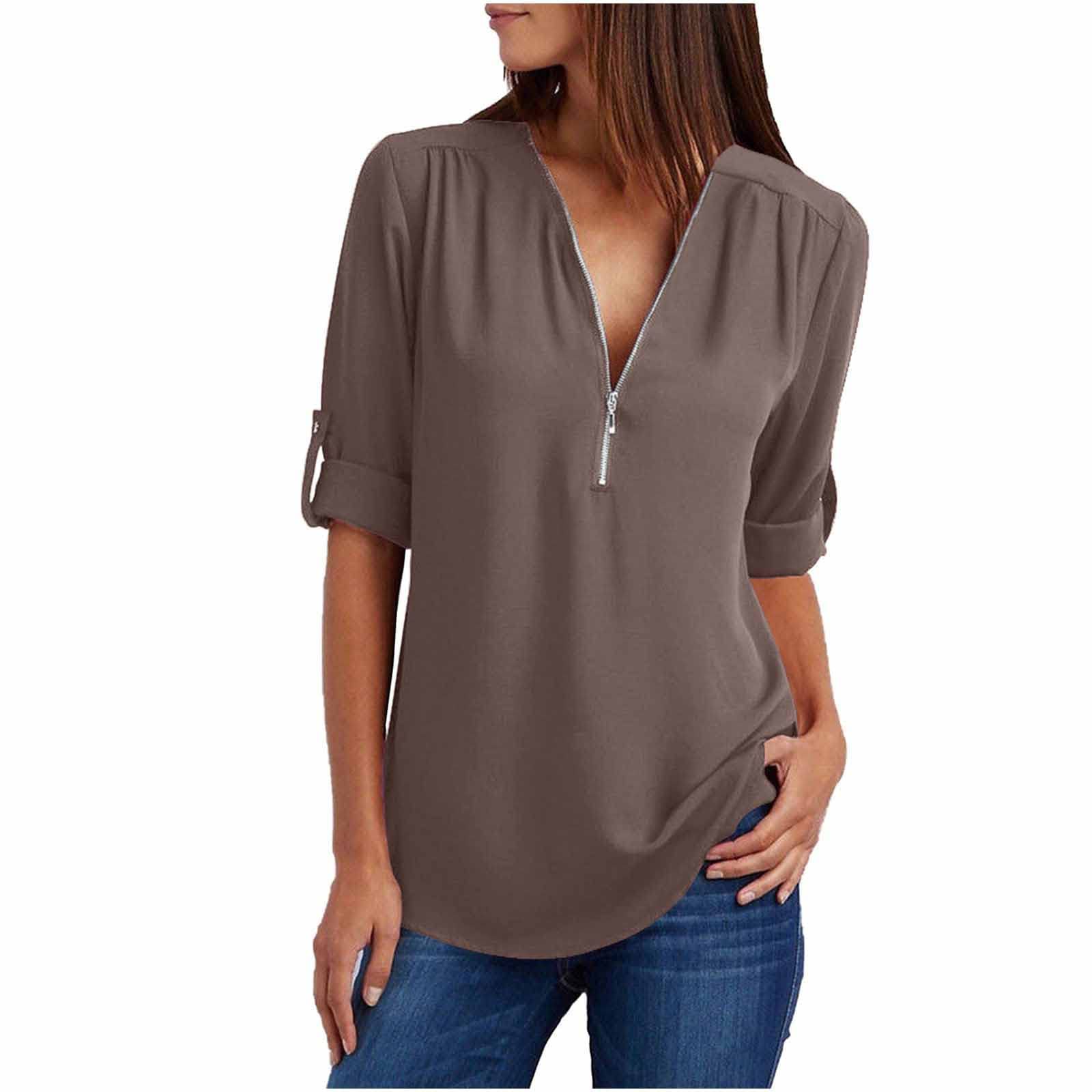 Elegant Chiffon V-Neck Blouse for Women - Casual Loose Fit Long Sleeve Top for Summer & Fall