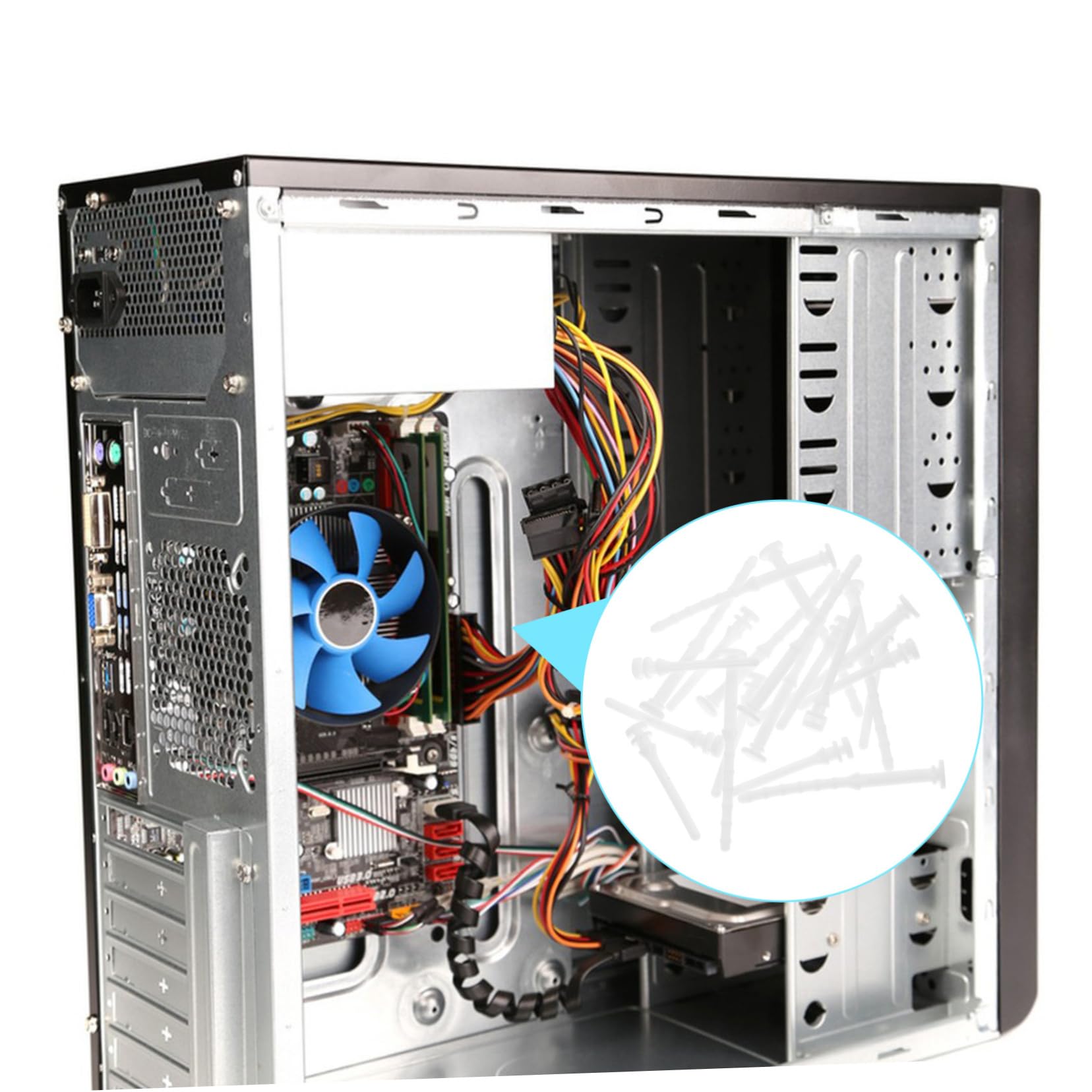 ULTECHNOVO 20pcs Computer Case Fan Mounting Kit - Black Noise Absorption Rivets & White Silicone Rubber Screws for PC Case Fan Installation - Perfect for Gaming PC, Workstation, and DIY Computer Builds