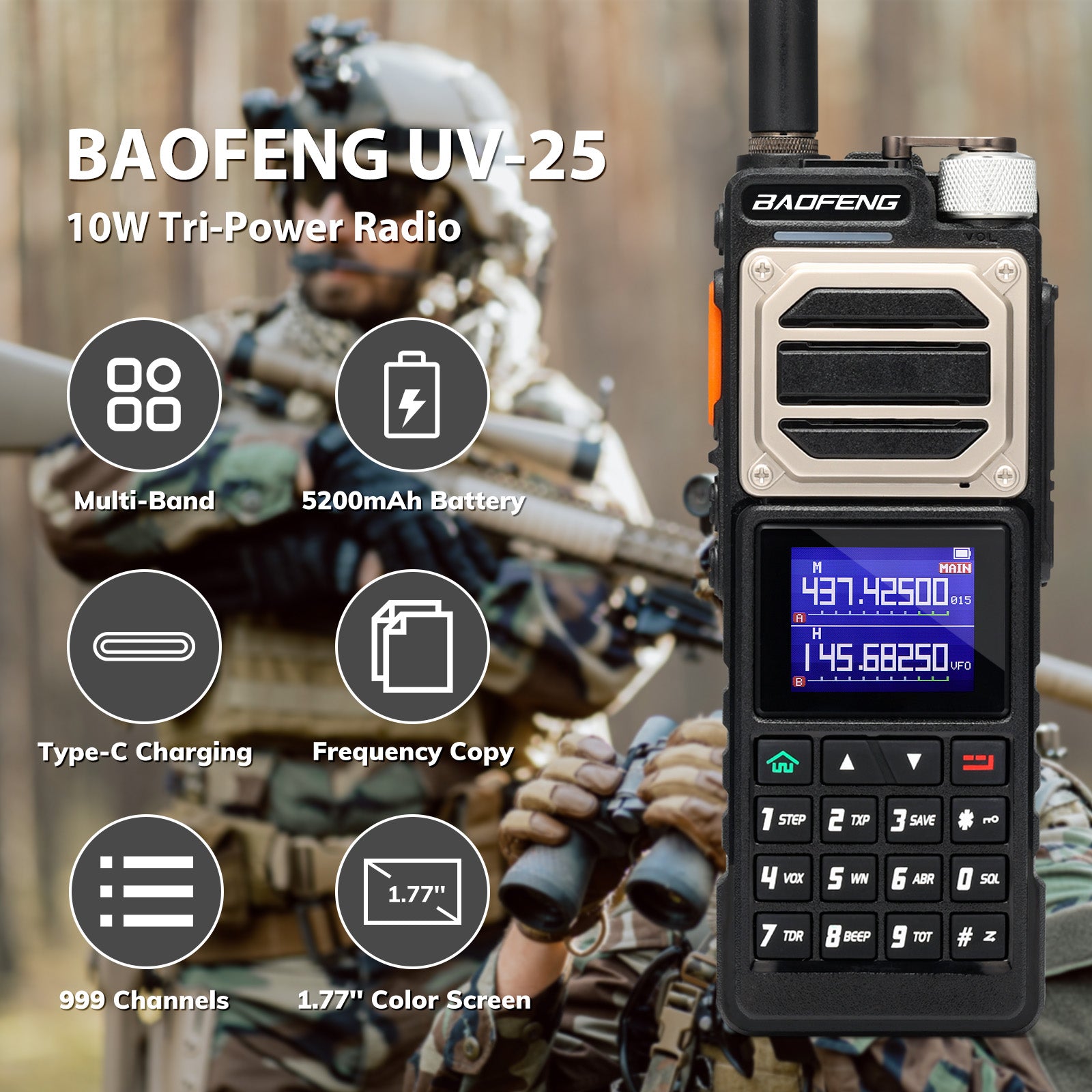 Baofeng UV-25 Walkie Talkie Two Way Radio - Long Range Communication for Outdoor, Hiking, Camping & Emergency Use [Open Box]