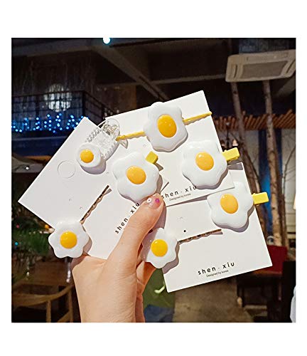 BBTDIN Egg Hair Clips for Girls - 4 Pcs Fried Egg & Poached Egg Hairpins, Hair Ties & Hair Accessories - Cute Food-Themed Hair Clips for Kids & Teens - Perfect for School, Parties & Daily Styling