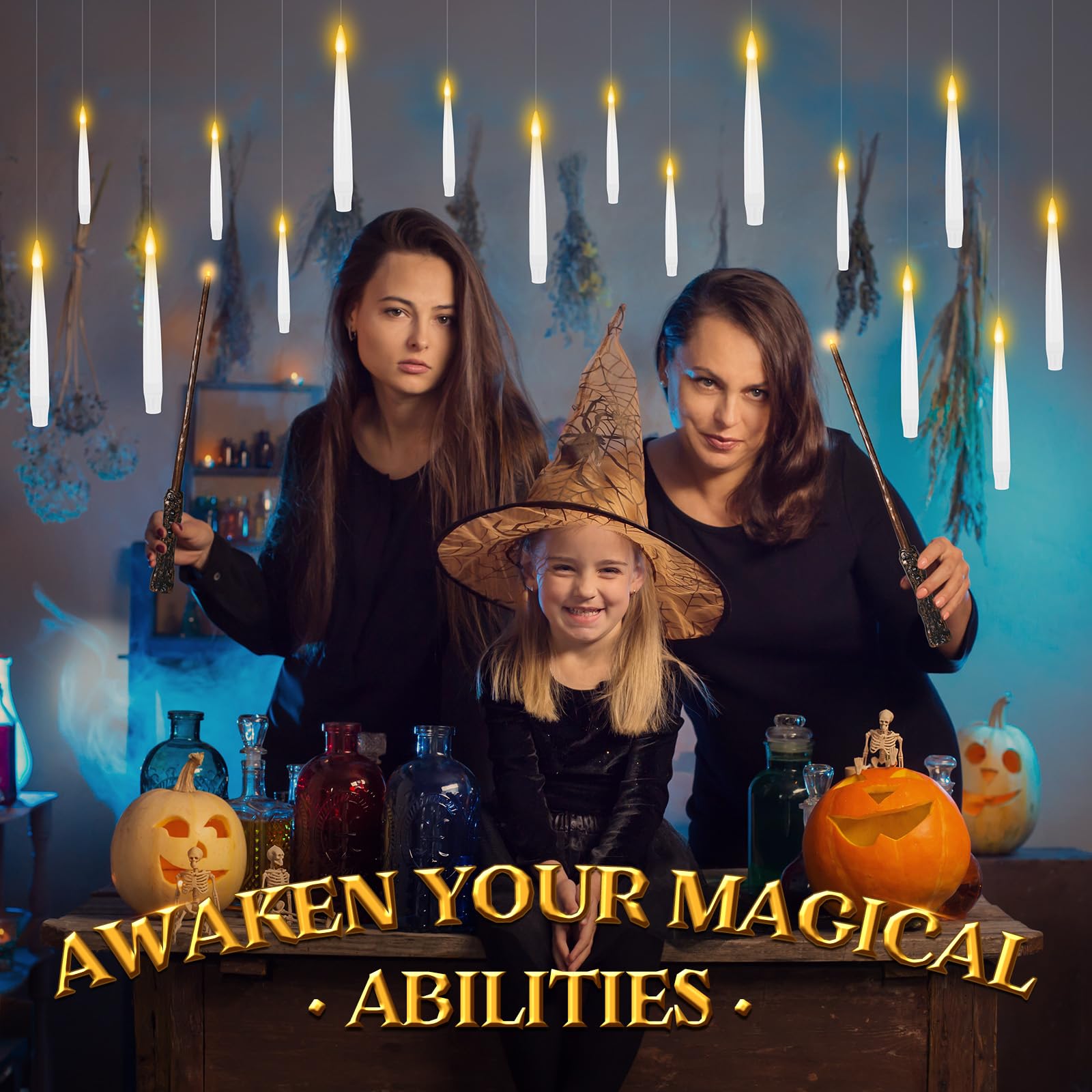 20 Pack Floating Candles with Wand - Flameless LED Candles for Halloween, Birthday & Christmas Decorations | Magic Hanging Decor for Parties, Weddings & Home Décor