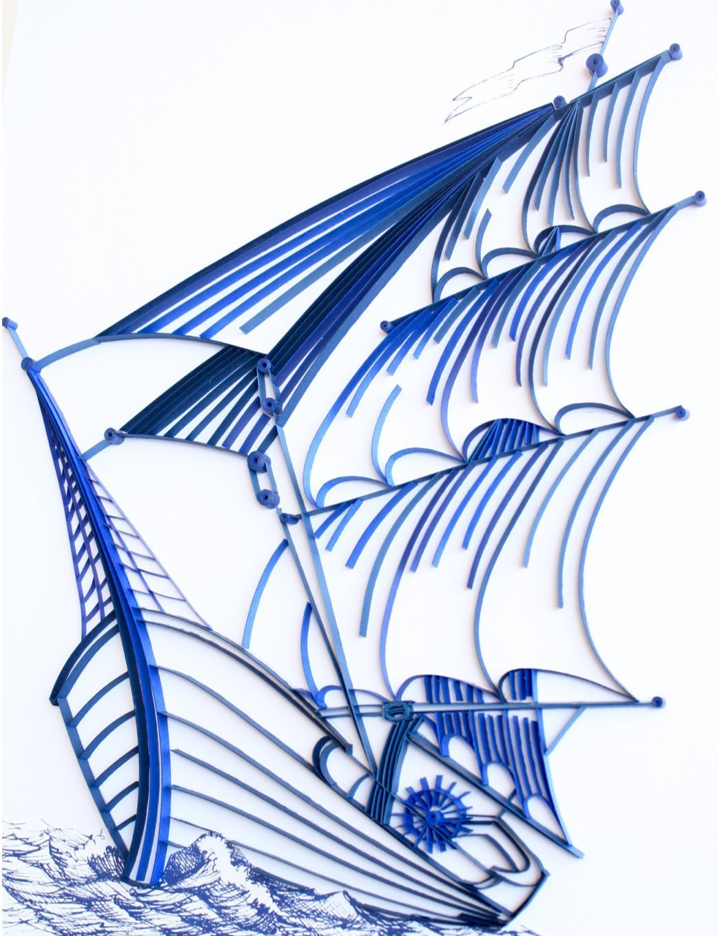 Unique Handmade Paper Quilled Sailing Ship Wall Art - California Artist Crafted Home Decor | Perfect for Living Room, Bedroom & Office Wall Decoration