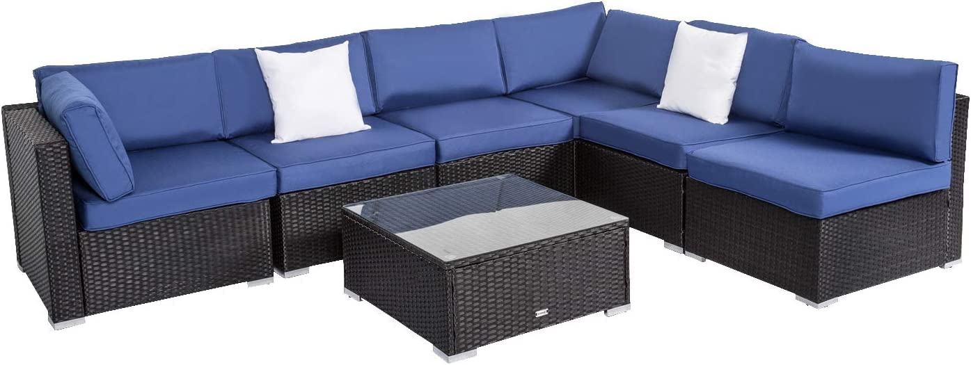 kinbor 14-Piece Outdoor Couch Cushion Covers with Zipper - Replacement Slipcovers for Sectional Sofa Furniture Set, Washable Dark Blue Patio Cushion Covers | Perfect for Backyard, Deck, Poolside & Patio Furniture Protection