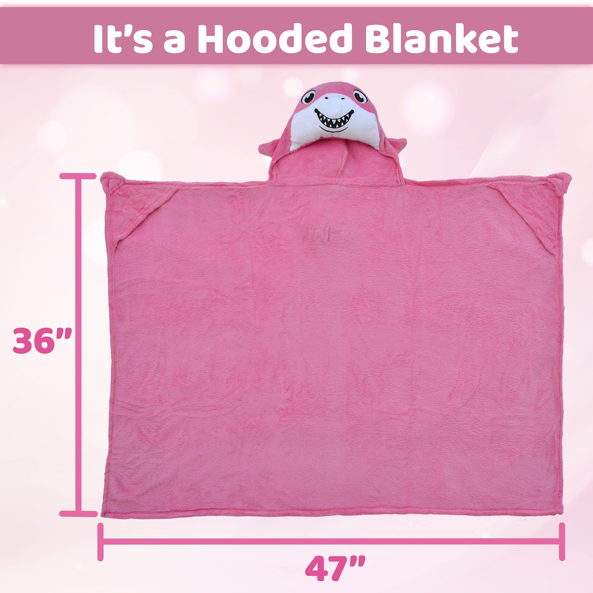 Kids Wearable Shark Blanket Hoodie - Soft Hooded Blanket & Pillow Combo for Travel, Bubbles The Shark Design - Perfect for Cozy Lounging, Road Trips, and Sleepovers