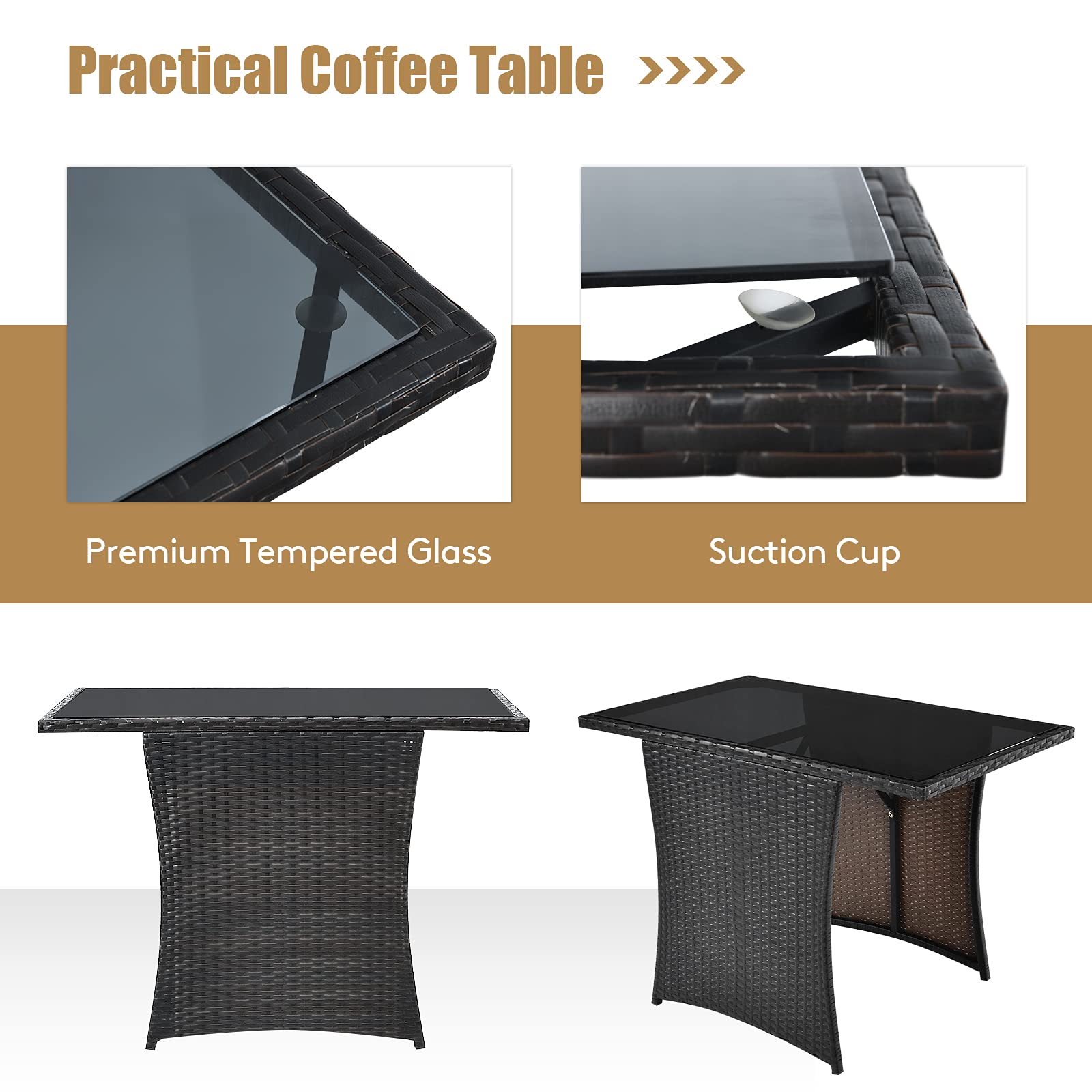 Tangkula 3-Piece Outdoor Dining Set - PE Rattan Bistro Table with Tempered Glass Top & Cushioned Chairs, Space-Saving Patio Furniture for Garden, Backyard, Poolside, Porch - Perfect for Al Fresco Dining & Outdoor Entertaining (Red)