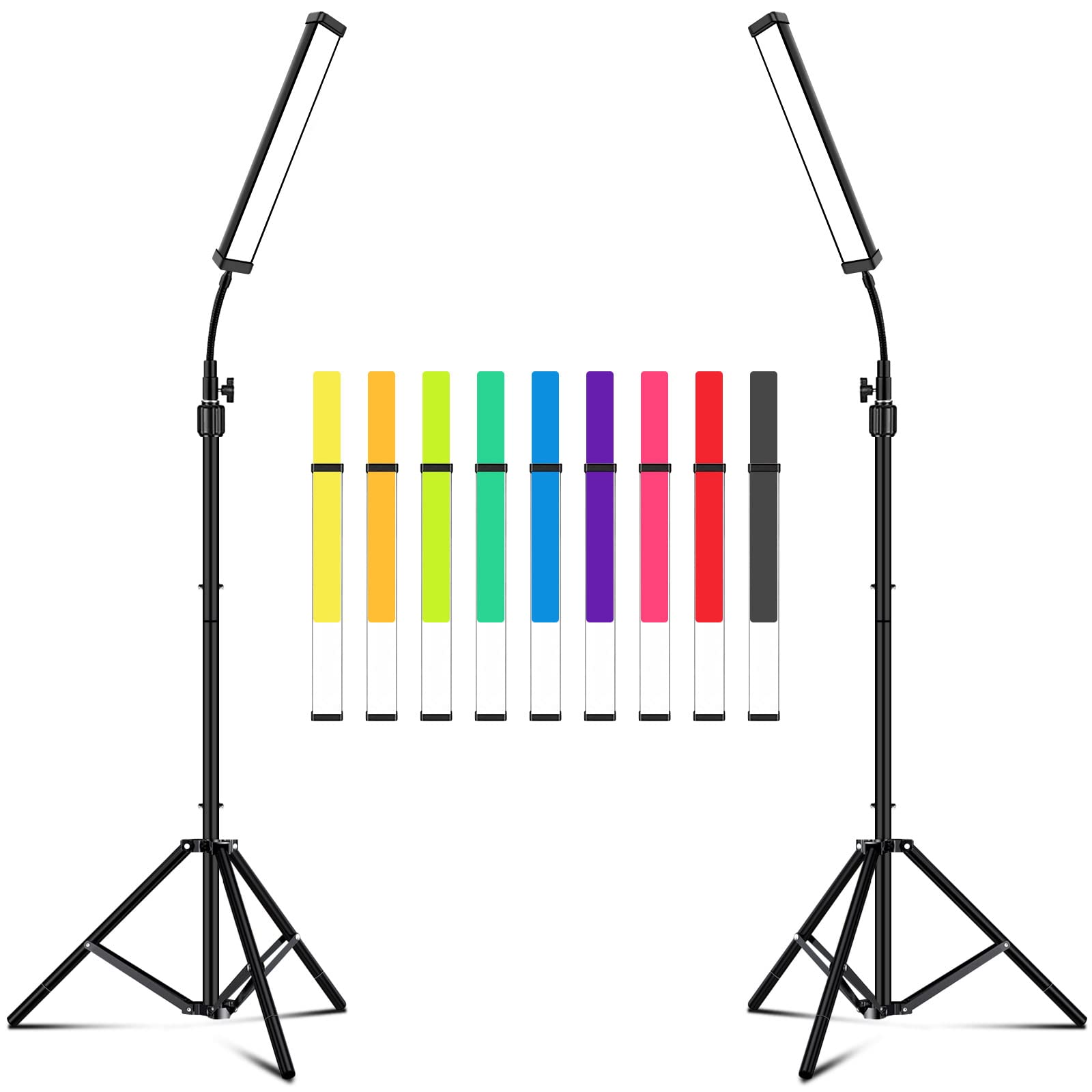 Vallkay D4002 LED Video Lighting Kit with Wand Stick - 5600K Dimmable Photography Studio Light, Adjustable Tripod Stand & 9 Color Filters for Live Streaming, Portrait Photography, YouTube Vlogging - Perfect for Home Studio, Content Creation, and Professional Video Production