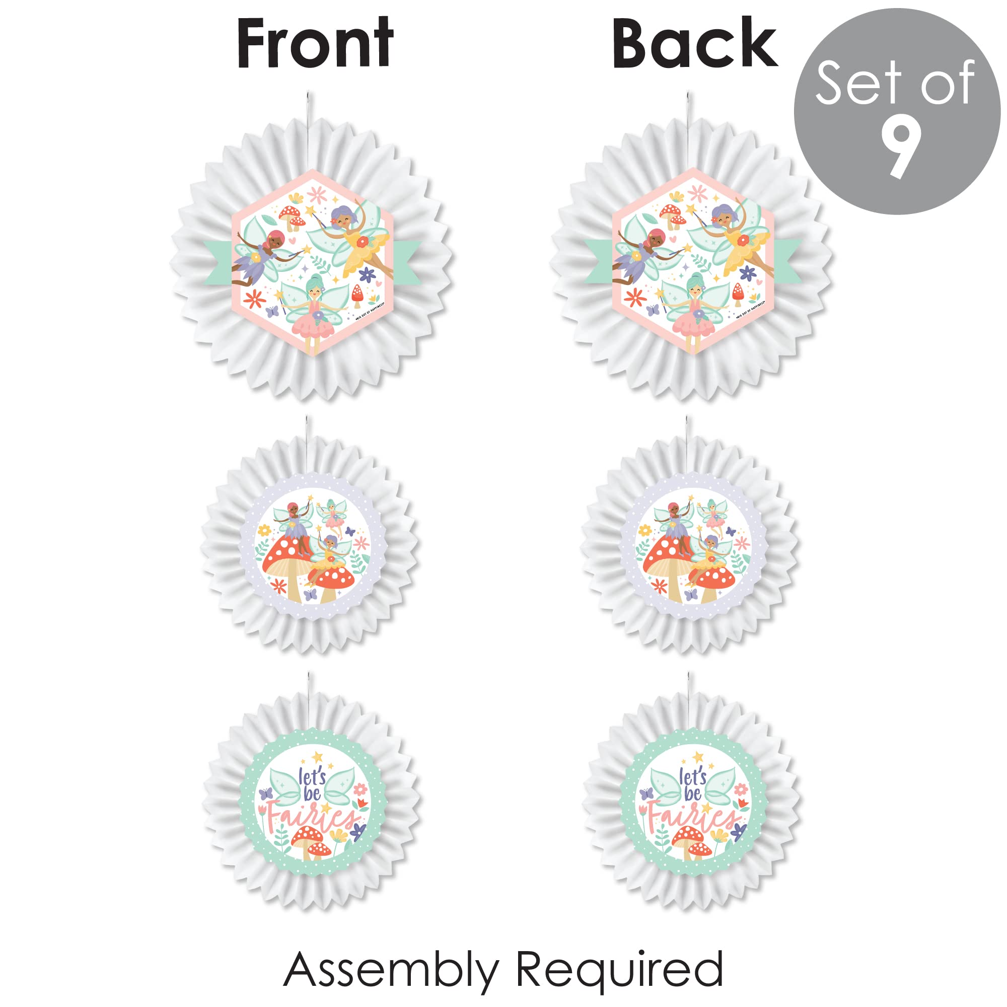 Big Dot of Happiness Let’s Be Fairies - Hanging Fairy Garden Birthday Party Tissue Decoration Kit - Set of 9 Paper Fans for Magical Fairy-Themed Parties, Baby Showers & Room Decor