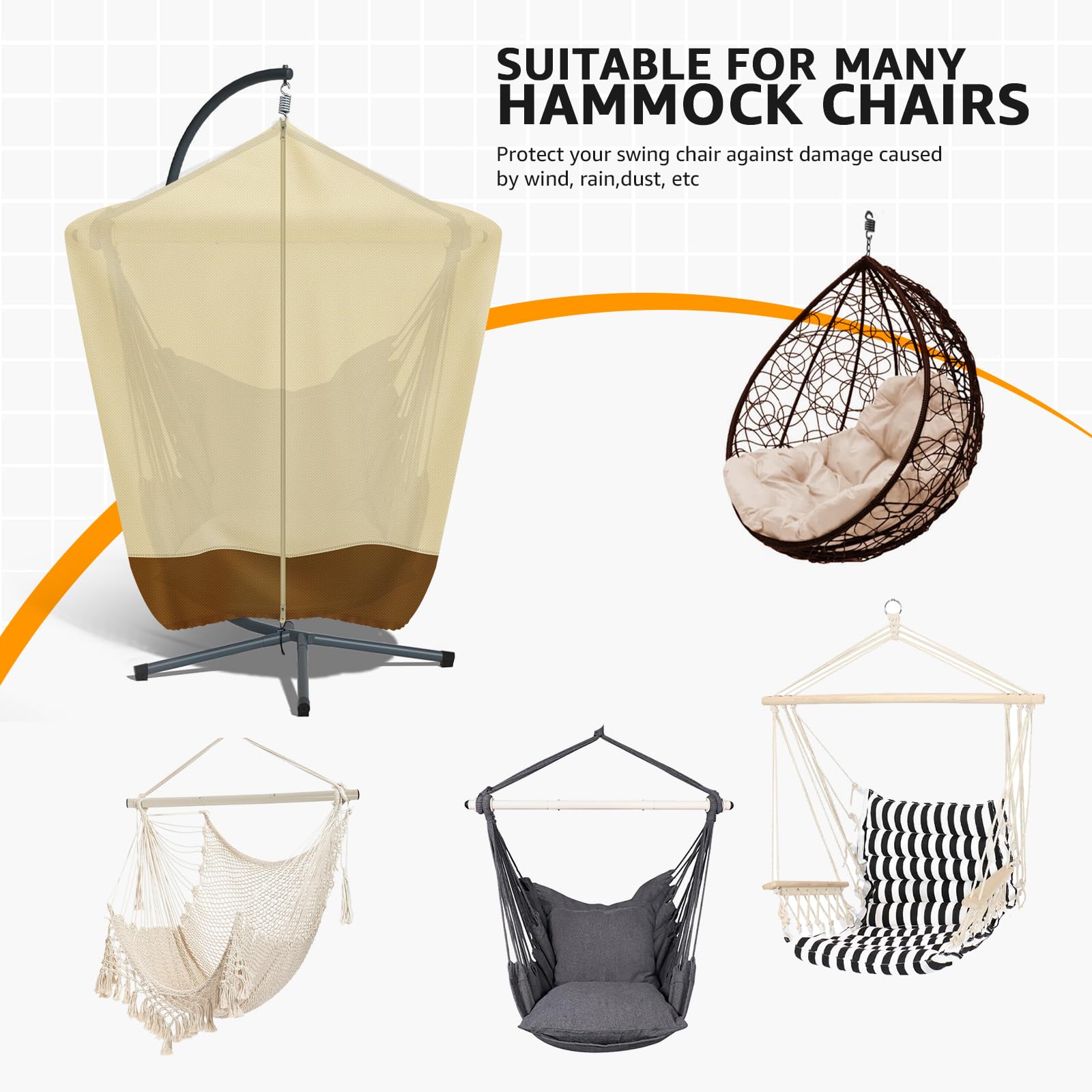 Premium 420D Waterproof Hanging Hammock Chair Cover - Outdoor Patio Swing Chair Protector with Zipper (19x62 Inch) - Perfect for Backyard, Garden, and Poolside Relaxation