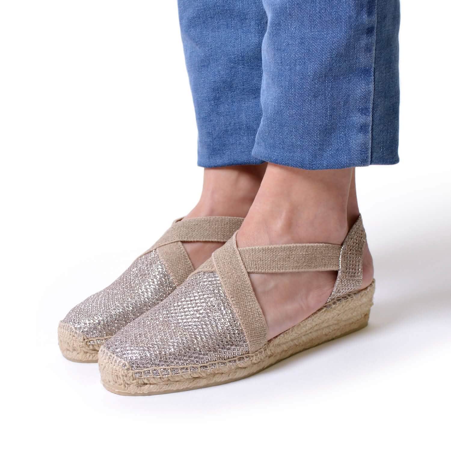 Women's Metallic Cotton Blend Wedge Espadrille Sandals - Velino S | Comfortable Summer Shoes for Beach, Vacation & Casual Outings