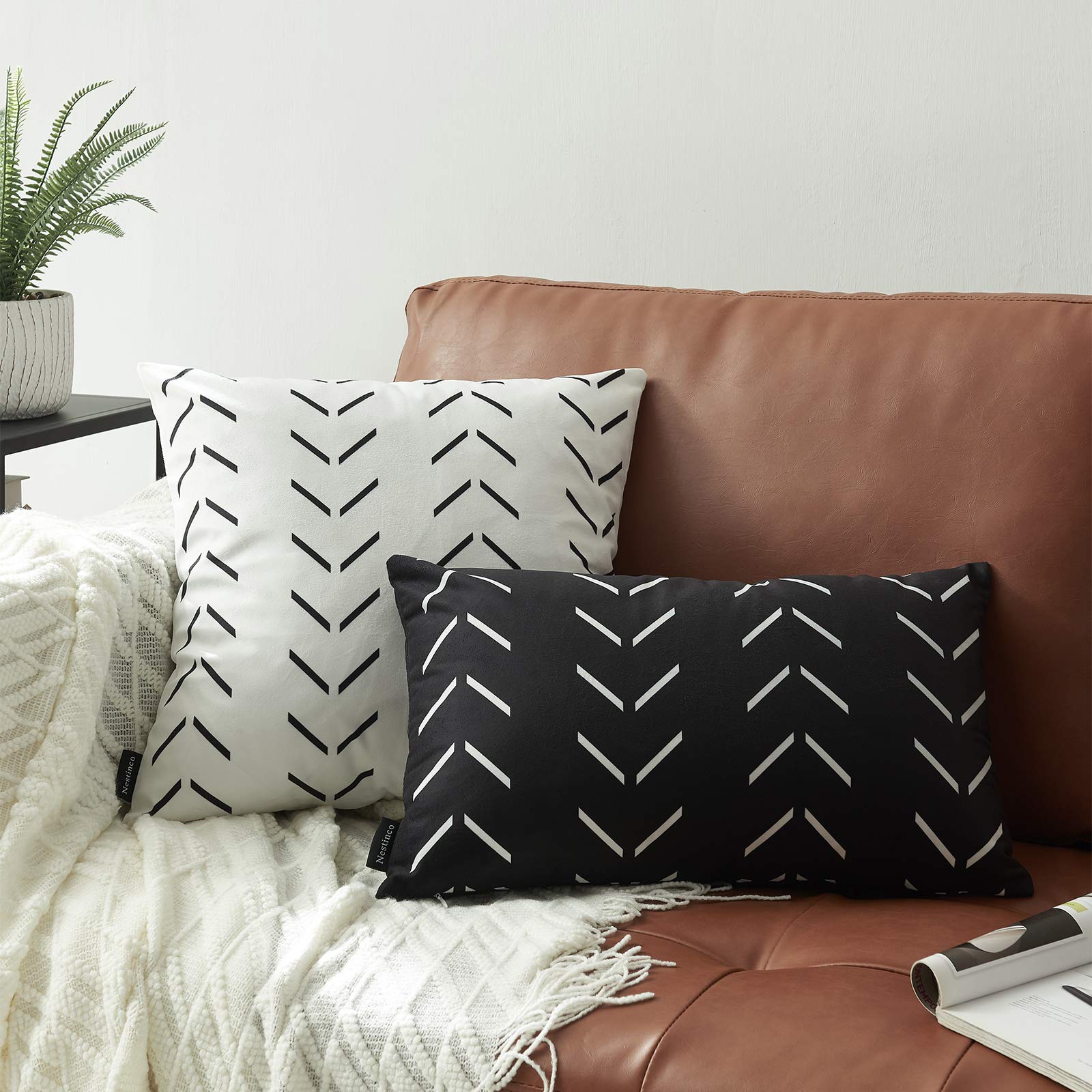 2 Pack White Boho Aztec Decorative Pillow Covers 18x18 Inches - Soft Polyester Blend Square Throw Pillow Cases for Sofa, Couch, Bed & Home Decor - Perfect for Living Room, Bedroom & Dorm Styling