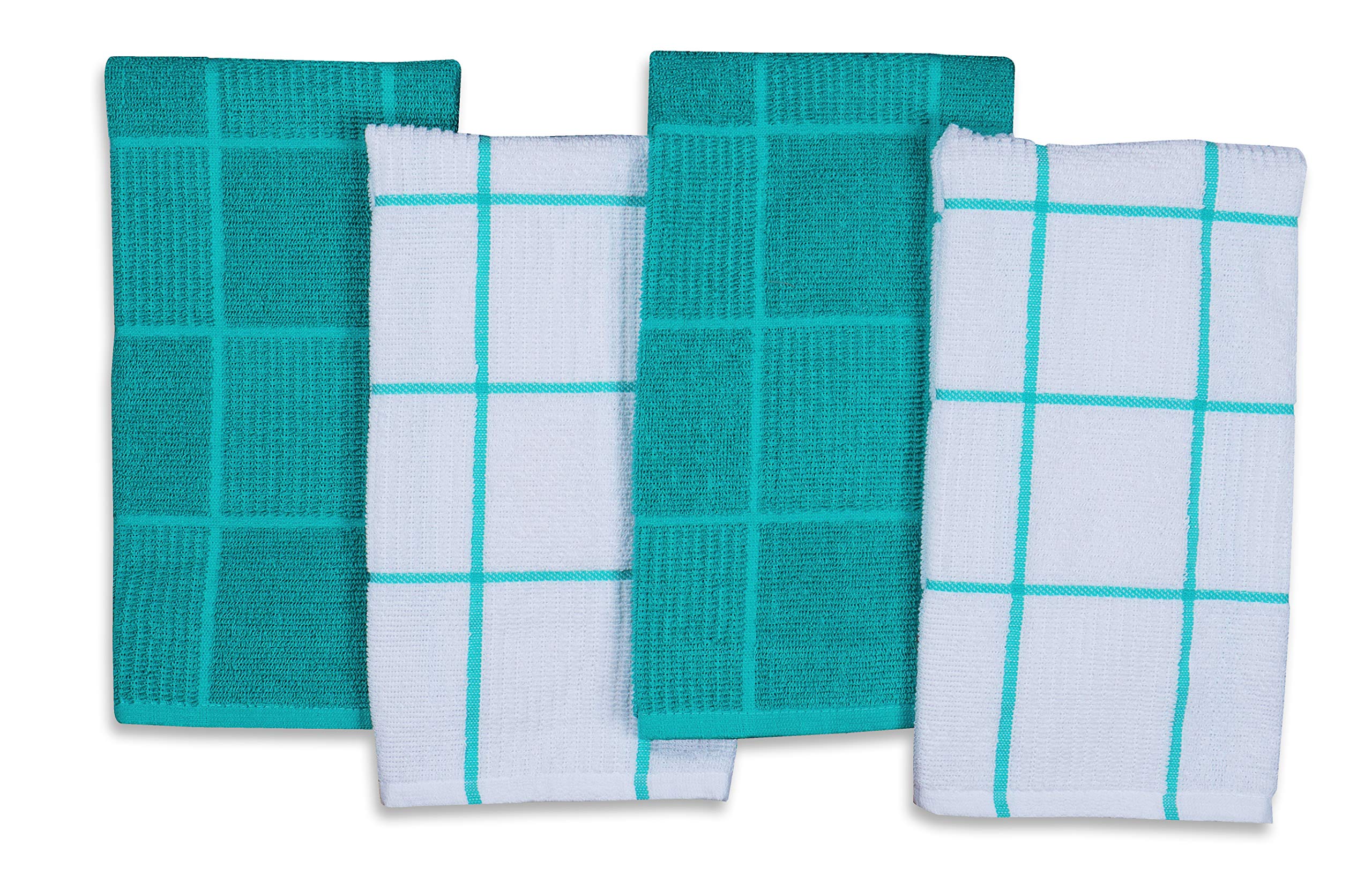 AMOUR INFINI Premium Cotton Kitchen Towels - Pack of 4, 16x28 Inch Super Absorbent & Quick Drying Dish Towels with Hanging Loop - Ideal for Hand Drying, Dishwashing & Tea Time (Teal)