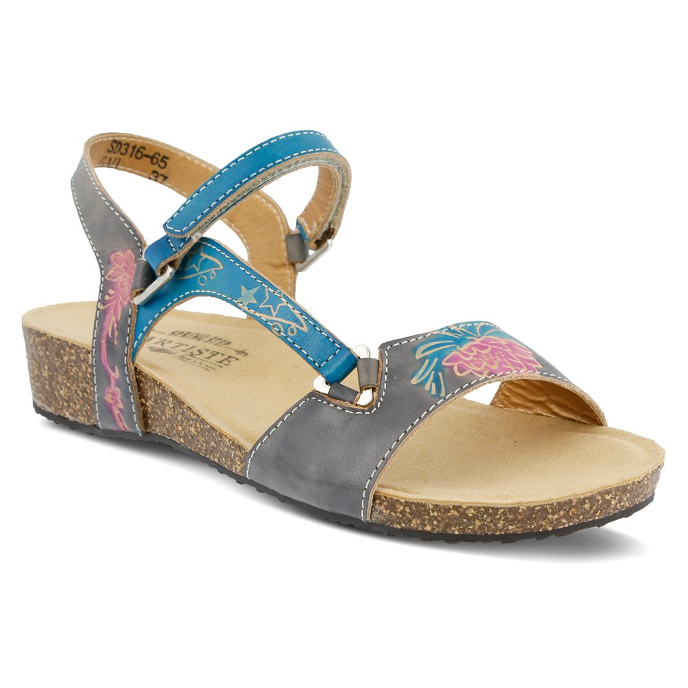Spring Step Women's Gray Multi Leather L'Artiste by Gau 36 European US Women's Comfort Sandals - Perfect for Summer, Beach, and Casual Outings
