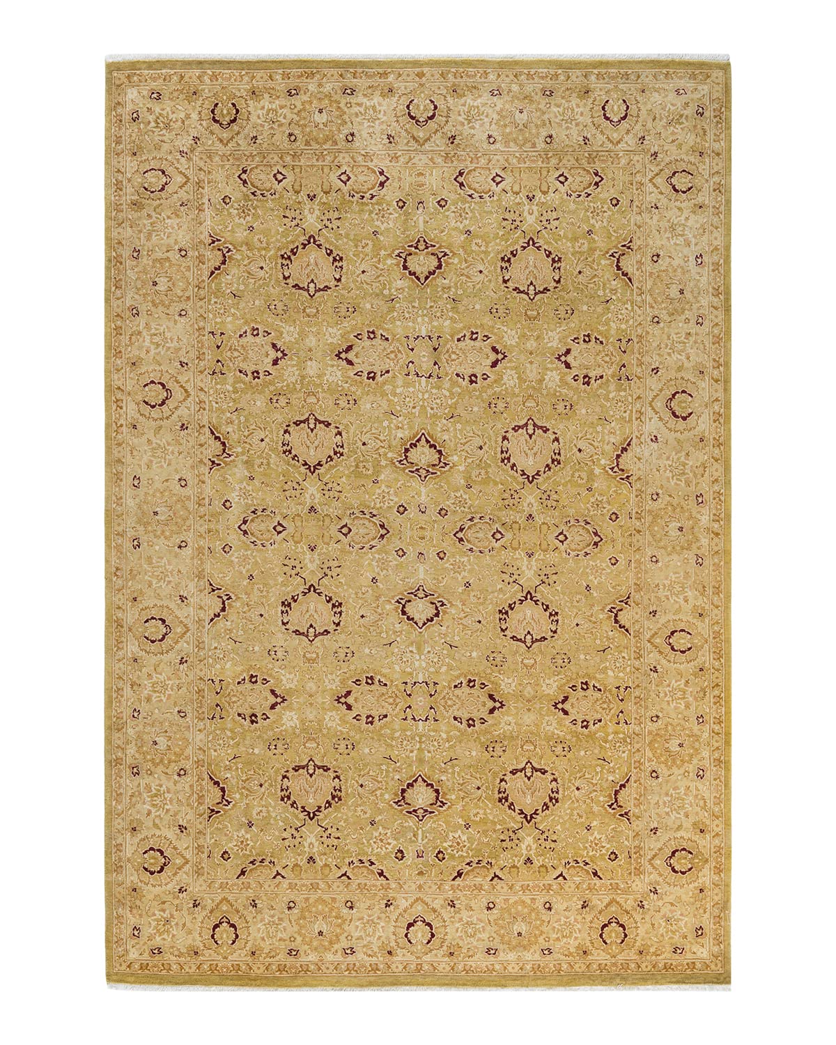 Handmade Traditional Oriental Mogul Green Wool Area Rug 6x9 - One of a Kind Hand Knotted Solo Rugs for Living Room, Bedroom & Dining Room Decor