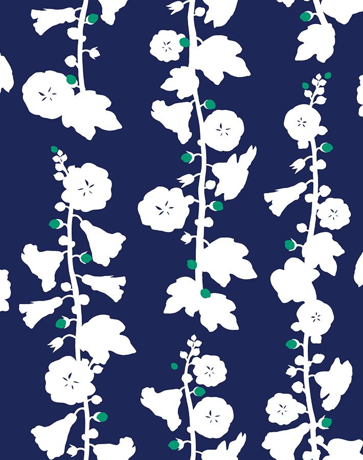 Clare V. 'Hollyhock' Navy Teal Wallpaper - Premium Peel & Stick Wallpaper for Living Room, Bedroom, or Nursery Decor