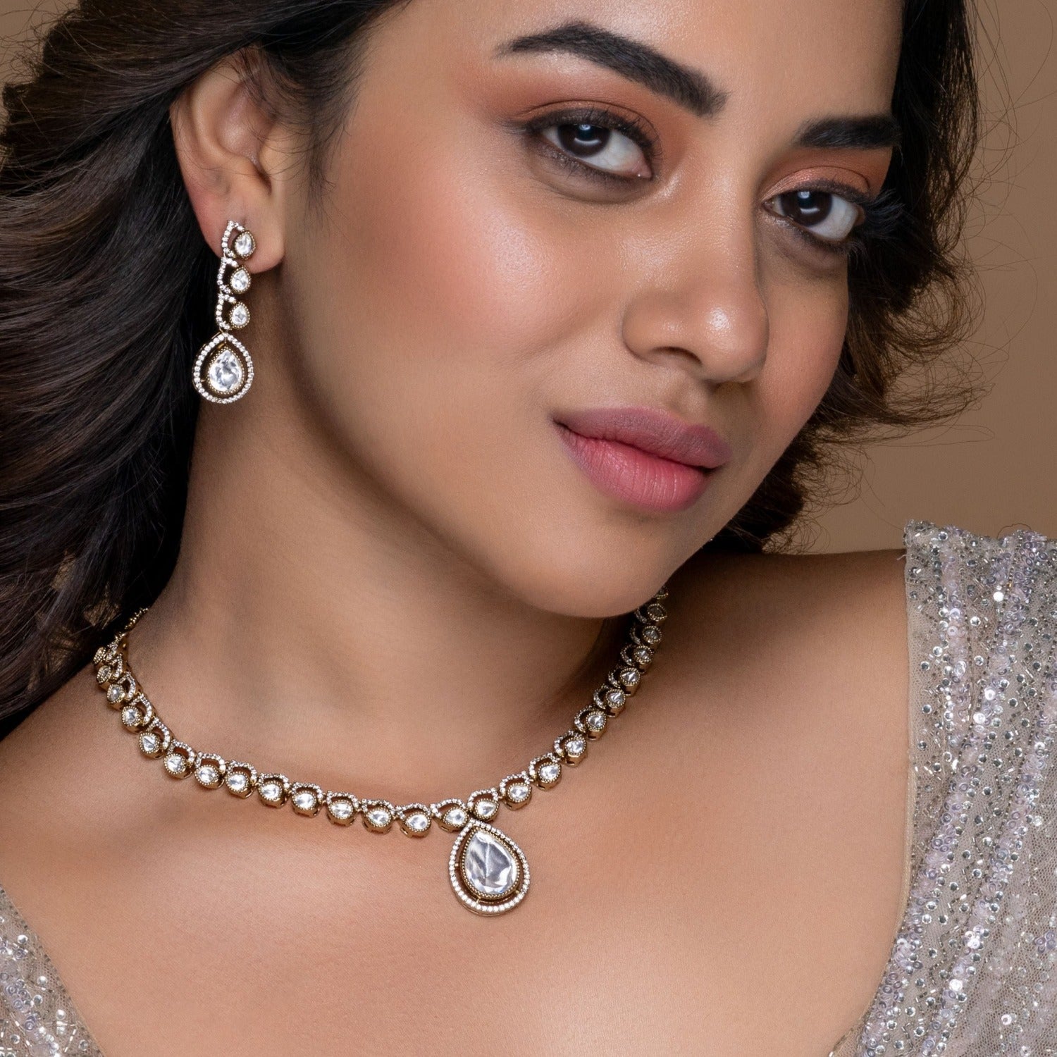 Elegant Polki Necklace Set – Handcrafted Indian Jewelry with Classic Shine for Weddings & Special Occasions | Perfect Bridal Accessory & Ethnic Gift