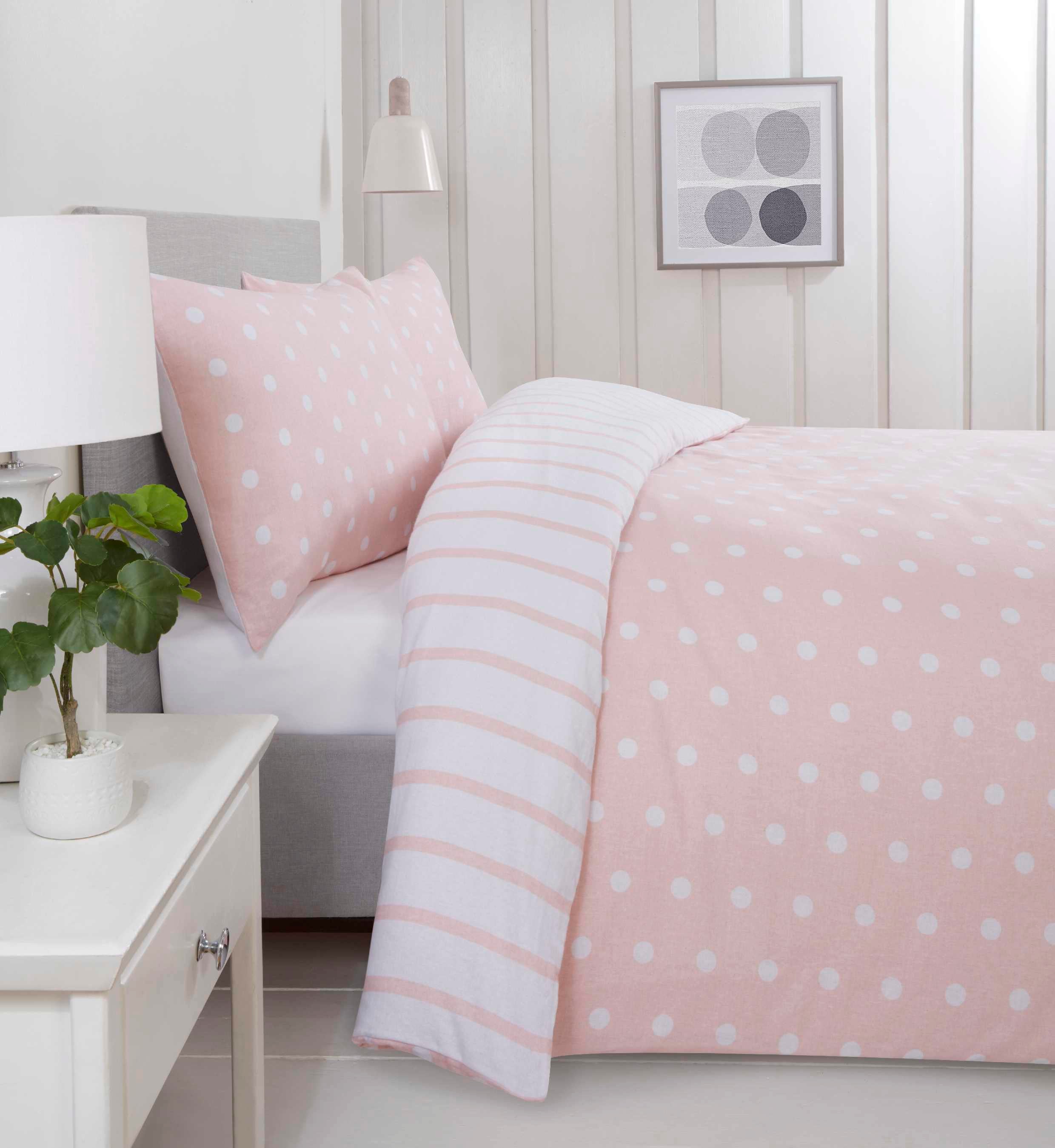 Spots & Stripes Brushed Duvet Cover Set - Soft Pink Bedding for Cozy Comfort | Perfect for Master Bedroom, Guest Room & Dorm Decor