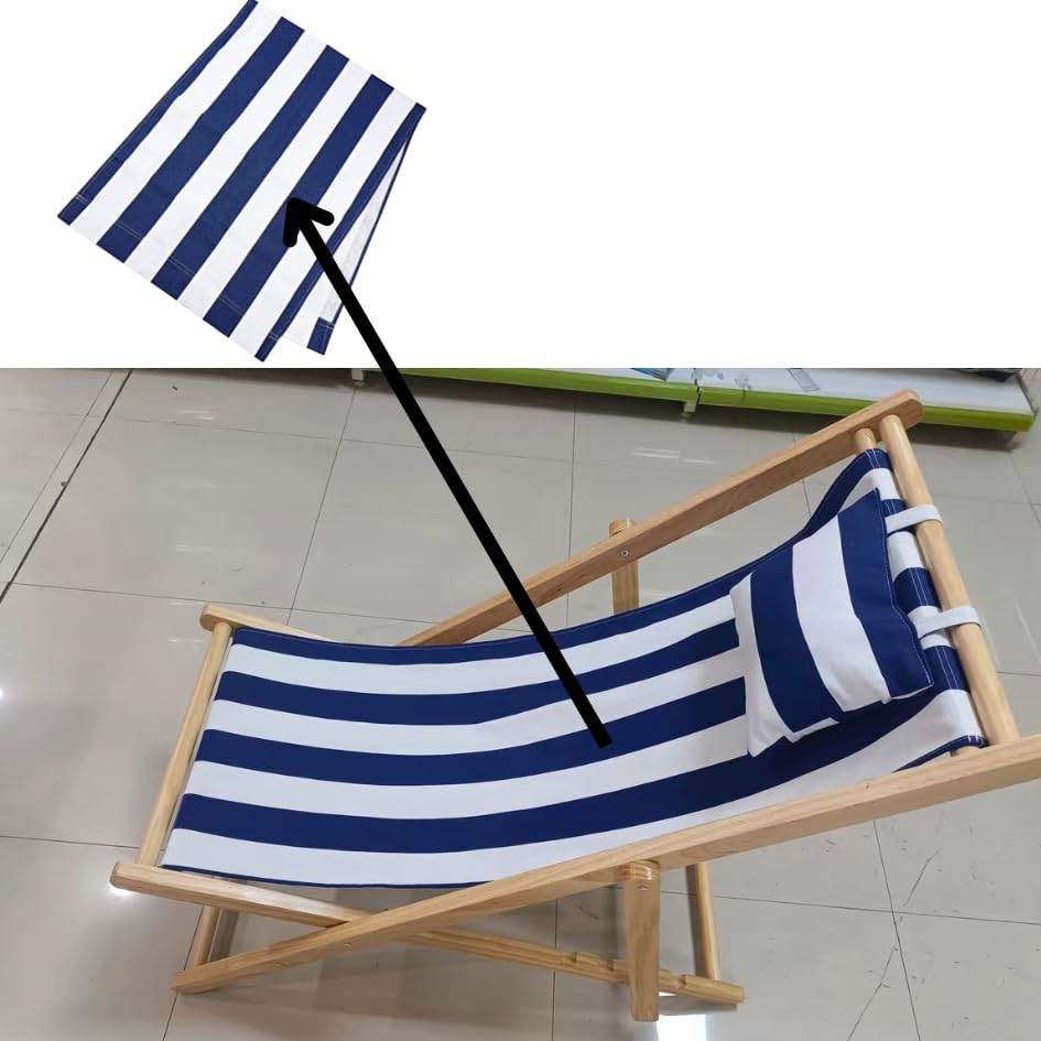 Blue and White Striped Sling Chair Replacement Fabric - Heavy Duty Canvas for Beach, Patio & Deck Chairs - Perfect for Sunbathing, Courtyard Relaxation & Outdoor Lounging