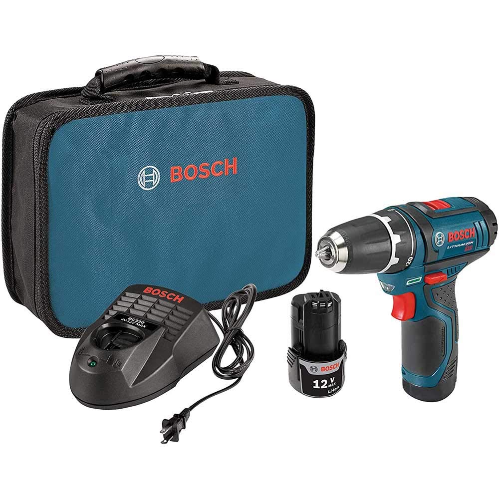 Bosch PS31-2A-RT 12V Max Lithium-Ion Cordless Drill Driver Kit with 3/8 Inch Chuck & 2Ah Battery (Renewed) - Perfect for DIY Home Projects, Furniture Assembly, and Light Construction Work