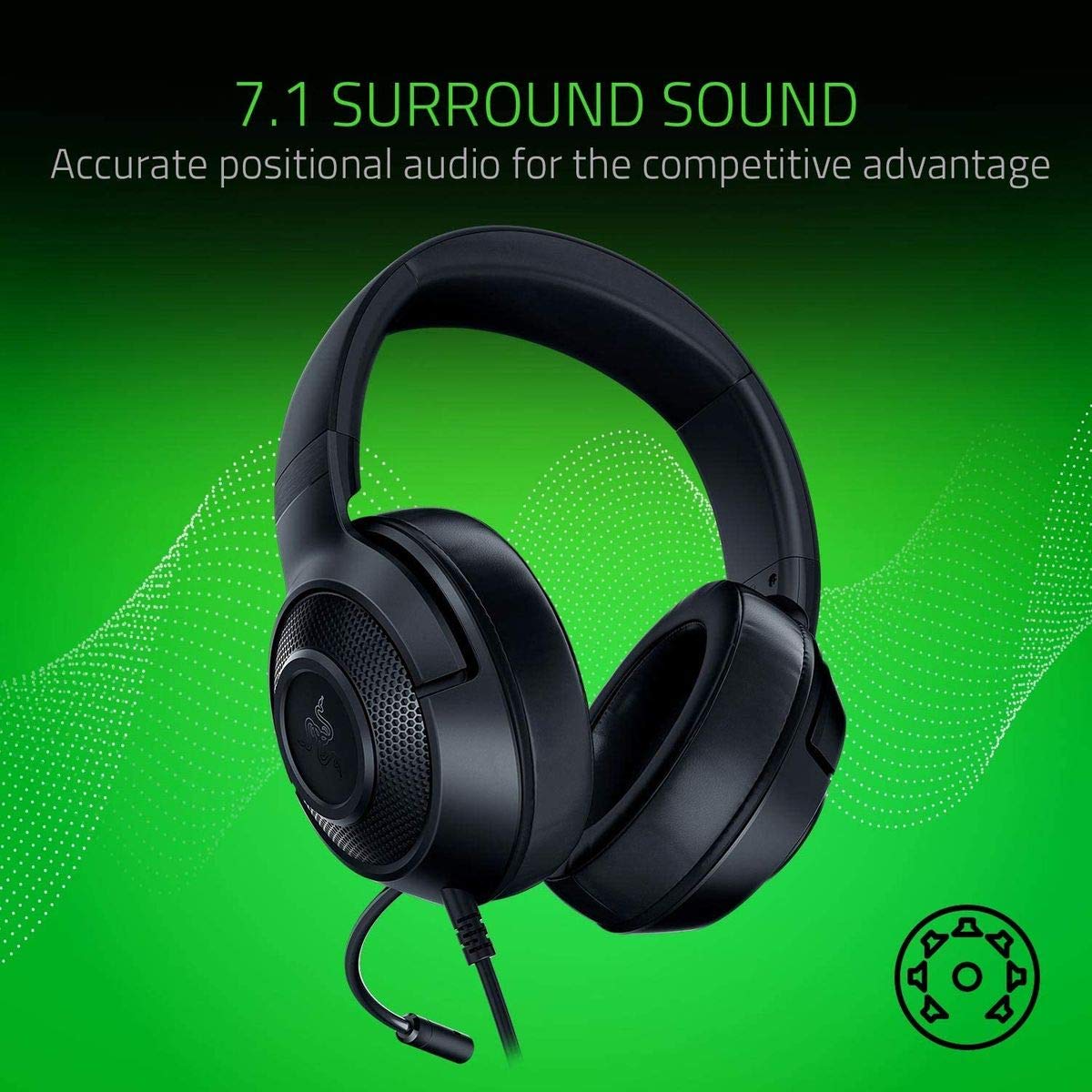 Razer Kraken X Lite Ultralight Gaming Headset with 7.1 Surround Sound - Lightweight Aluminum Frame & Bendable Cardioid Mic - Compatible with PC, PS4, PS5, Nintendo Switch, Xbox One, Xbox Series X/S & Mobile - Black - Perfect for Competitive Gaming, Streaming & Online Chat