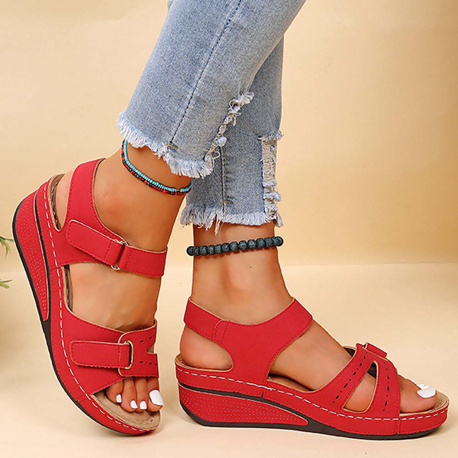 TUQIDEWU Women's Arch Support Sandals 2024 - Comfortable Dressy Wedge Sandals with Metal Buckle & Ankle Strap | Summer Platform Sandals for Walking, Travel & Outdoor Activities