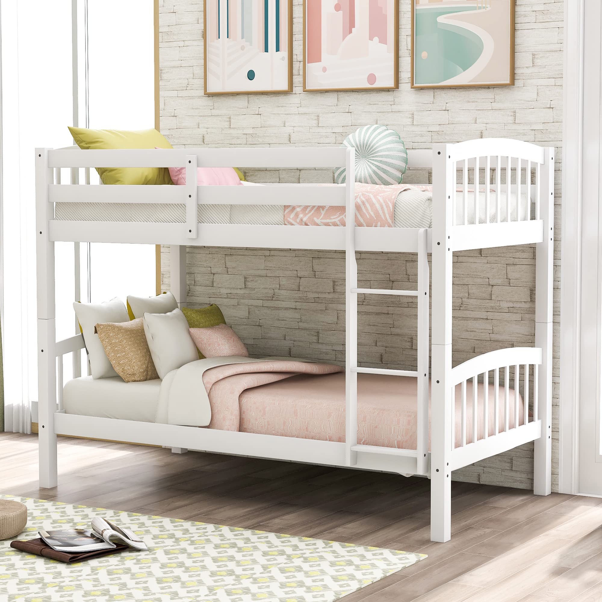 Solid Wood Twin Over Twin Bunk Bed Frame with Ladder for Kids & Teens | Space-Saving Kids' Bedroom Furniture for Siblings or Sleepovers