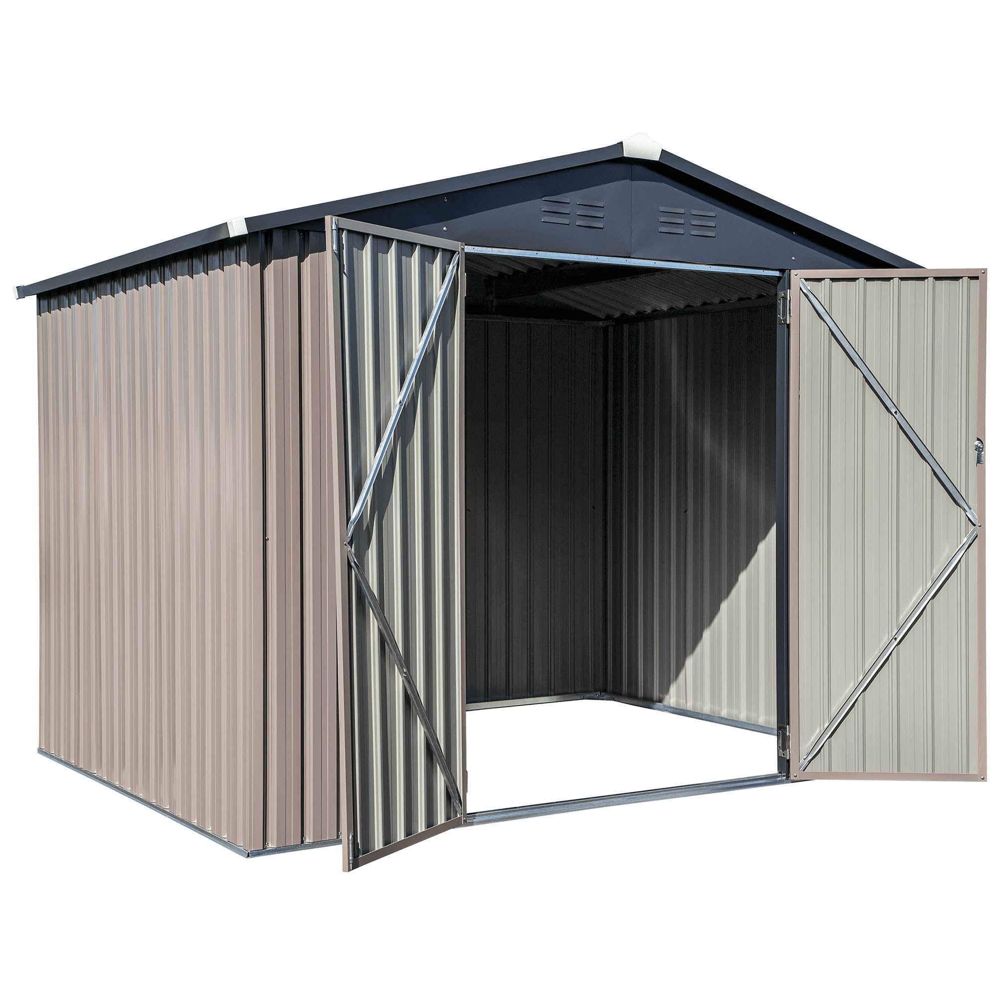 Galvanized Steel Outdoor Storage Shed with Lockable Doors - 8x6 Tan Metal Shed for Backyard, Patio, Garden | Secure Storage for Bikes, Grills, Tools, Toys & Camping Gear | Weather-Resistant Lawn & Garden Shed for Home Organization
