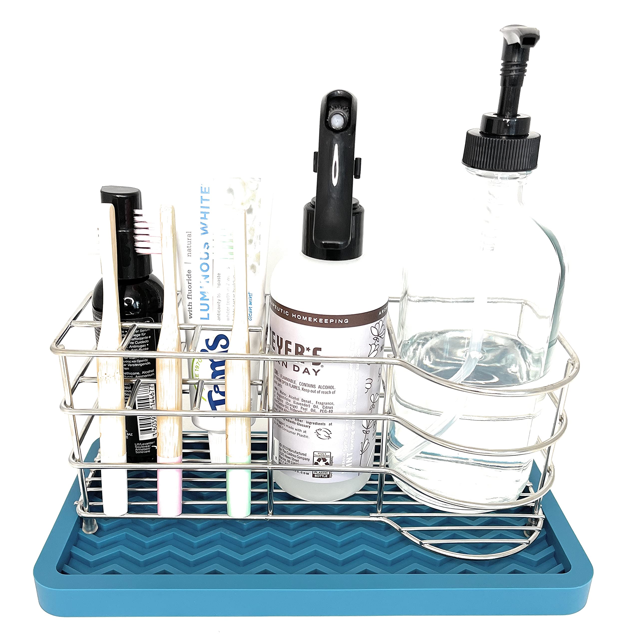 Happitasa Silicone Kitchen Sink Organizer Tray - Sponge Holder & Countertop Protector | Bathroom & Kitchen Soap Dish Dispenser (10