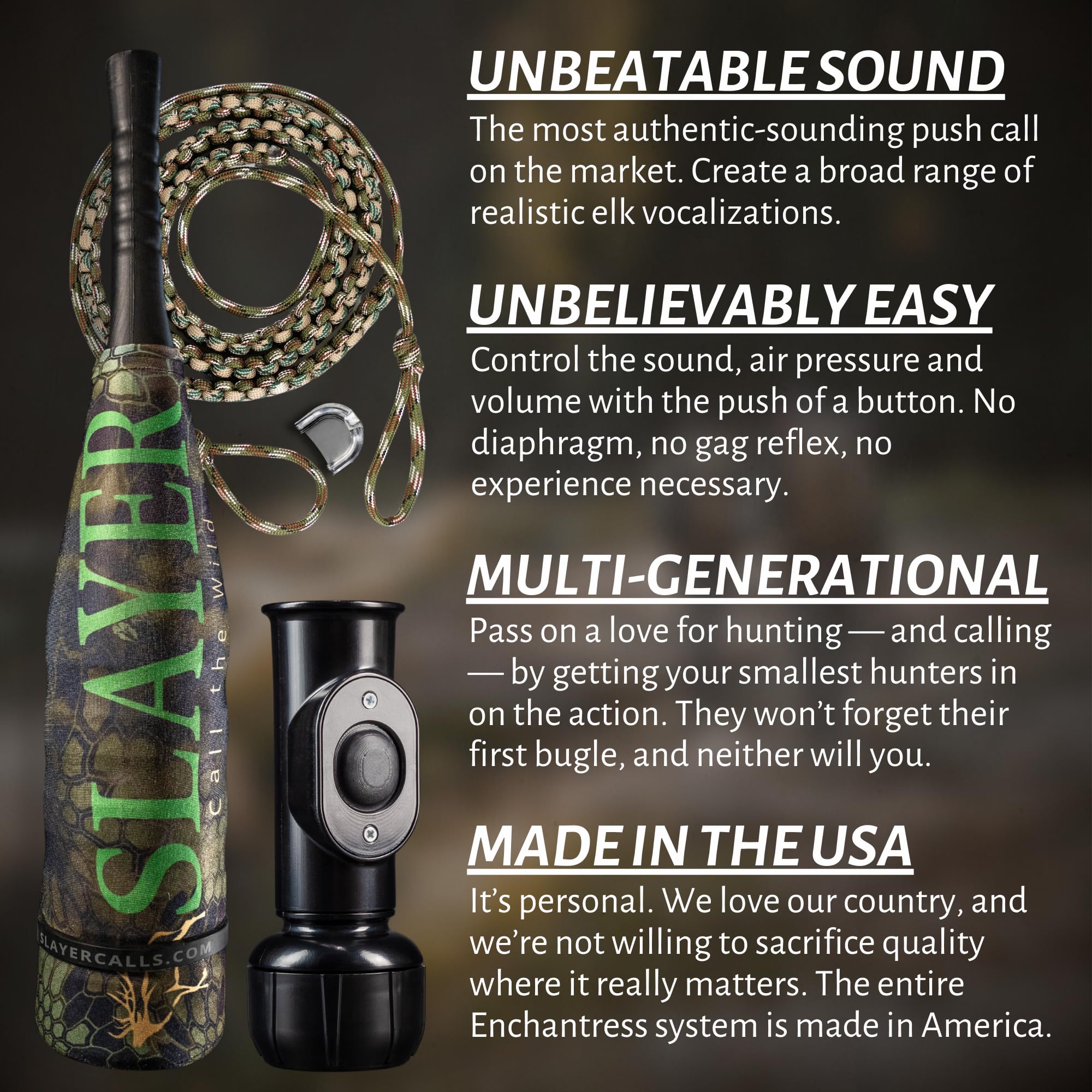 Realistic Elk Call - The Enchantress Elk Slayer Push Button Cow Elk Caller with Bugle, Strap & Replacement Reed | Hunting Gear for Elk Attraction & Wildlife Calling | Perfect for Hunting Season & Outdoor Adventures