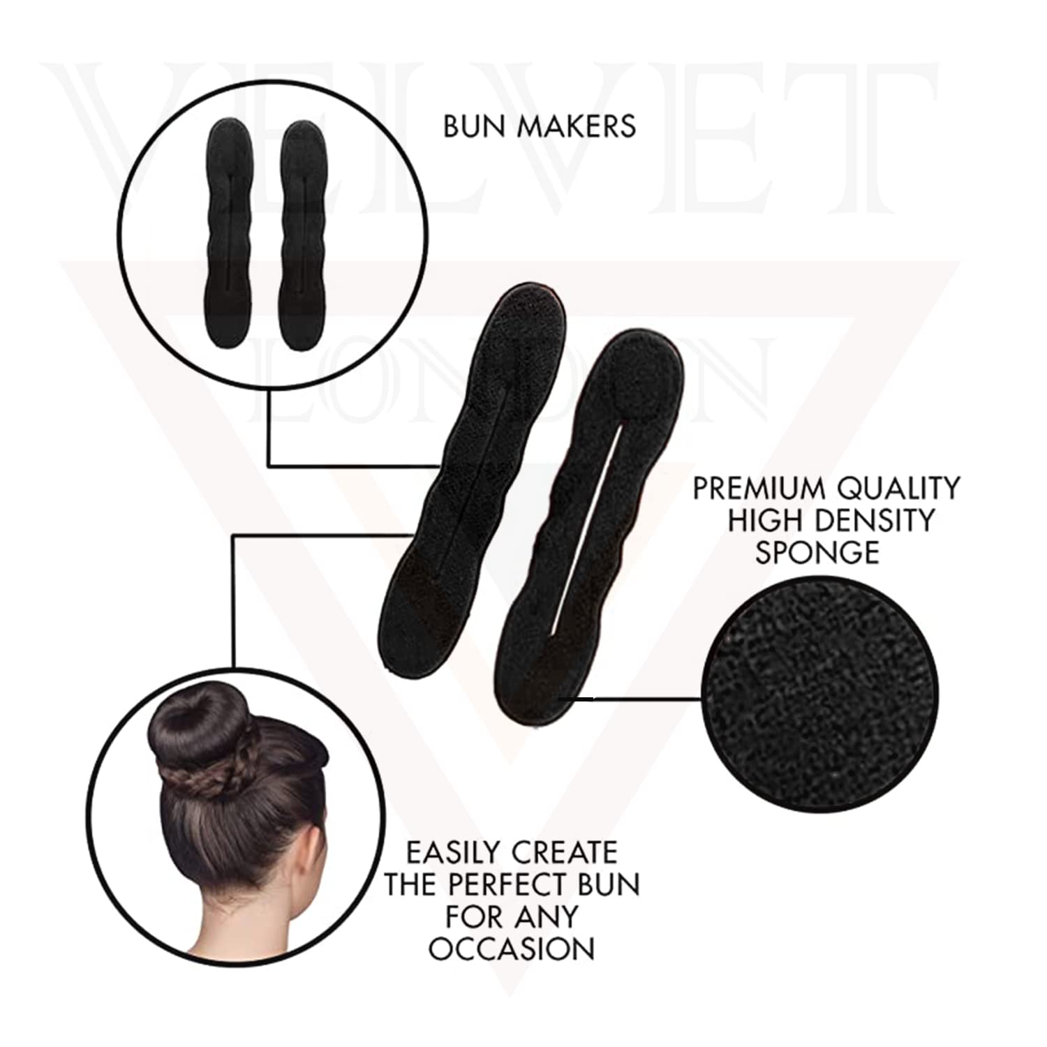 Magic Hair Bun Maker Kit - 6PCS Black Donut Bun Wraps & Ponytail Holders for Women | Easy French Twist Styling Tools | Perfect for Work, Wedding & Everyday Hairstyles
