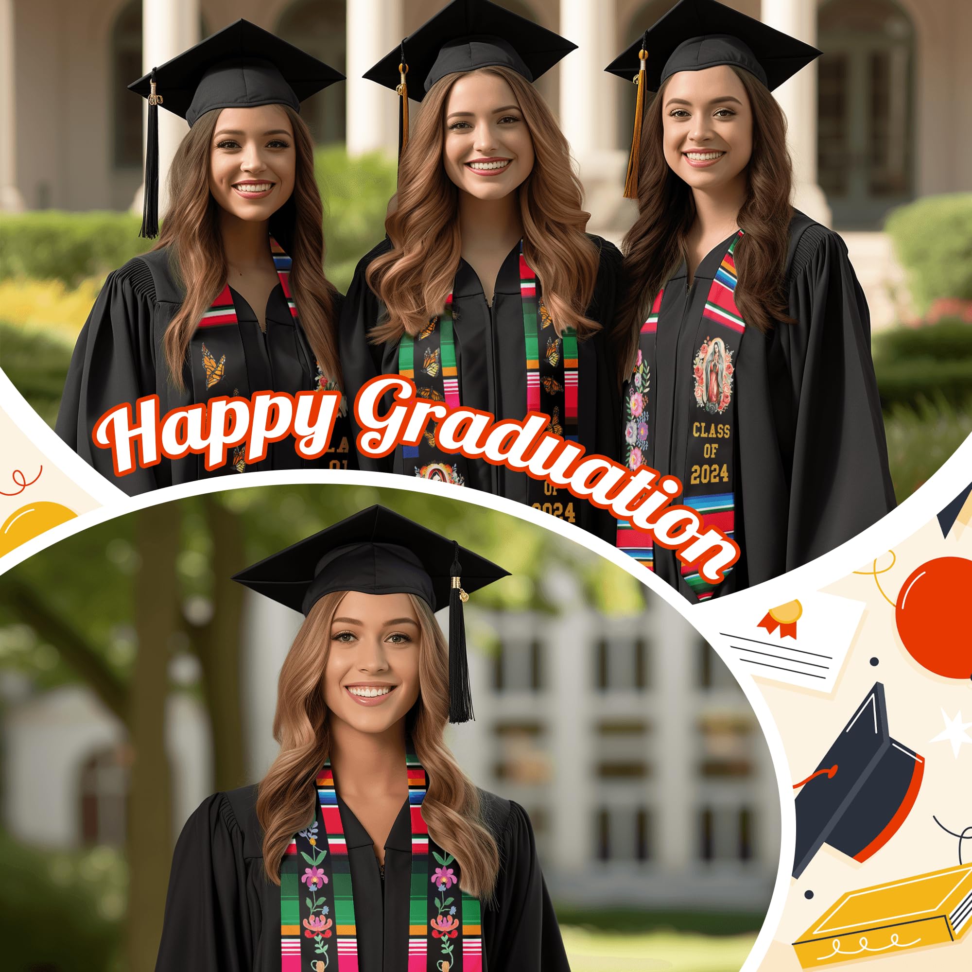 2025 Mexican Graduation Stole - 72'' Authentic Mexican Graduation Sash for Graduation Day - Perfect Graduation Gift for High School & College Graduates - Ideal for Commencement Ceremonies & Graduation Photos