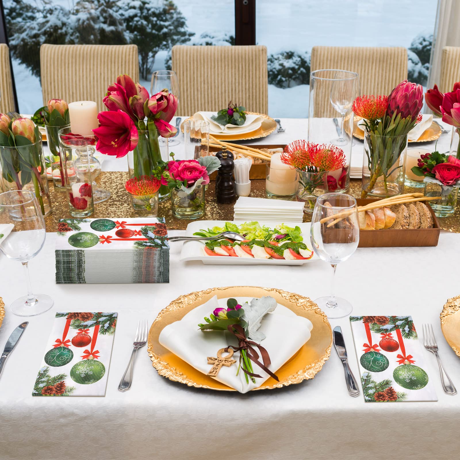 300 Pcs Christmas Napkins - Disposable Holiday Paper Towels for Bathroom, Kitchen & Party | Cardinal Red Festive Design for Home, Wedding & Christmas Decorations | Perfect for Holiday Gatherings, Dinner Parties & Festive Celebrations