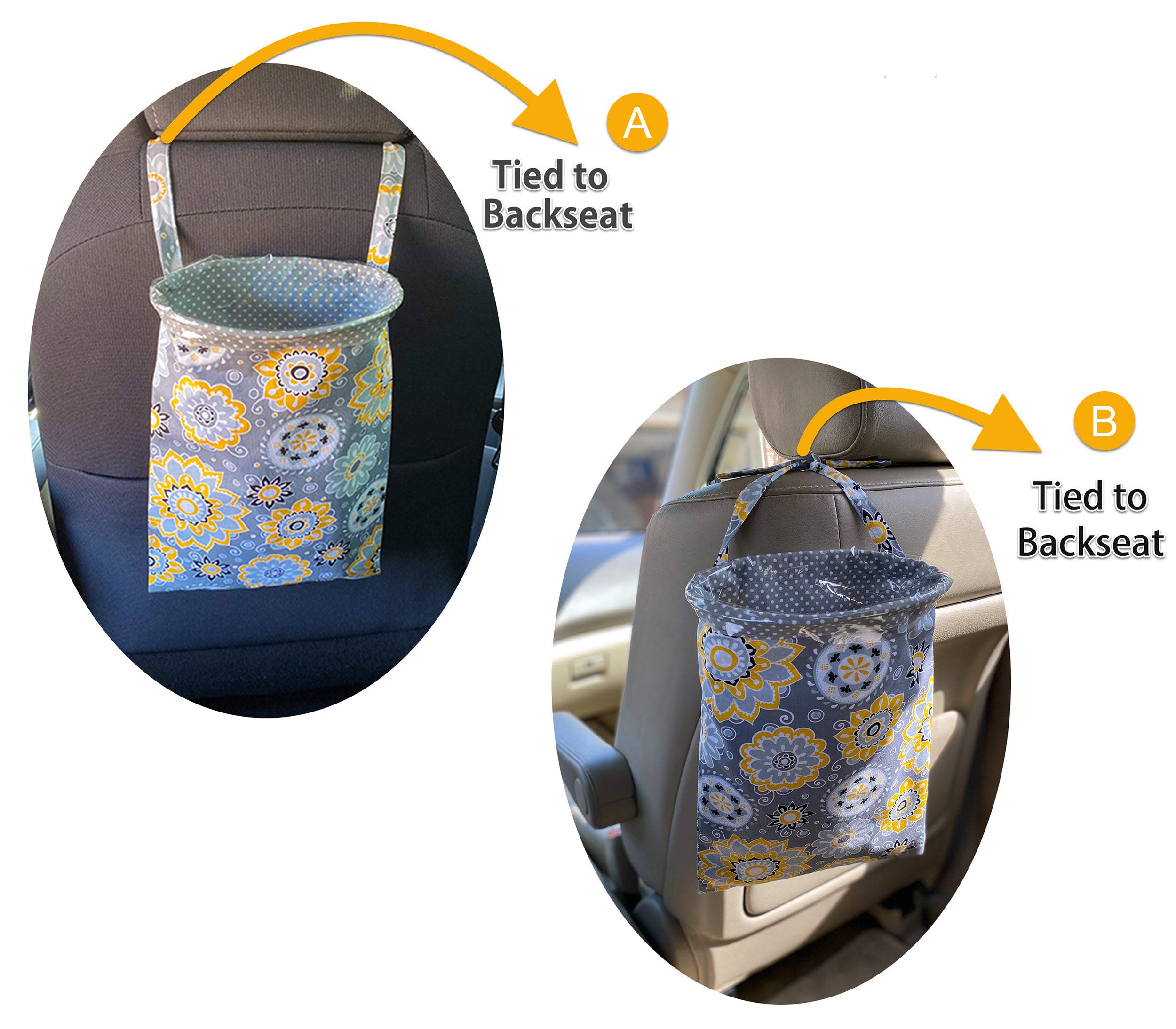 Car Trash Can with Reusable Waterproof Liner & Disposable Bags - Hanging Front/Back Seat Headrest Organizer - Sloth-Themed Car Accessories (Large) for Road Trips & Daily Commute