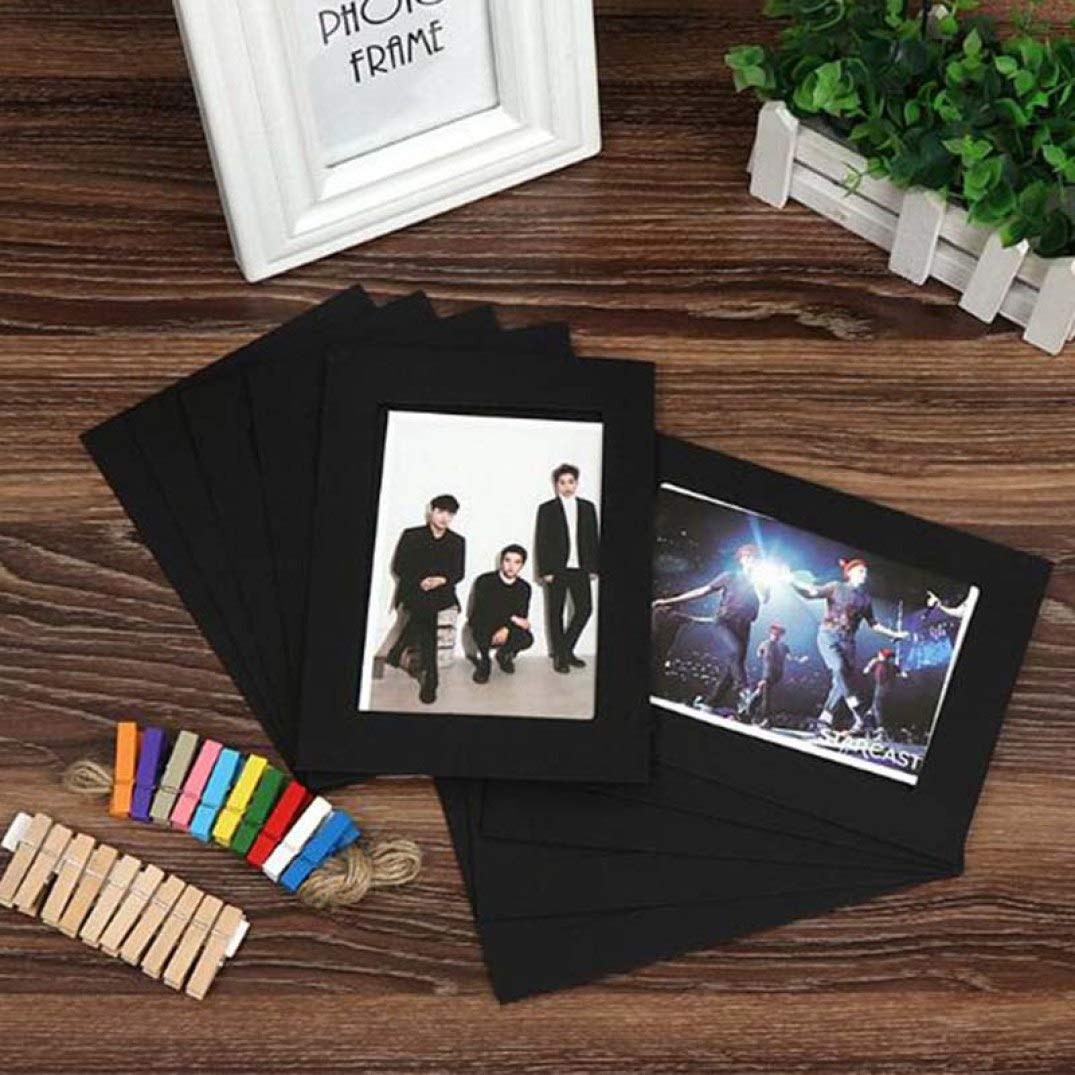 10 Pack DIY Kraft Paper Photo Frames with Wooden Clips & Jute Twine - Eco-Friendly Cardboard Picture Frames for Wall Decor, Scrapbooking, Wedding Photos and Home Display