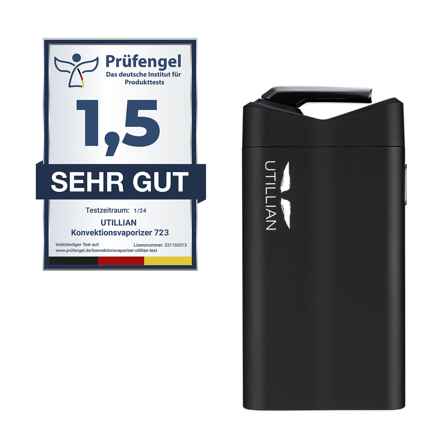 Utillian 723 Black Portable Dry Herb & Concentrate Vaporizer - 100% Pure Convection Heating, Zirconia Mouthpiece, USB-C Fast Charging | Perfect for Travel, Home Use & Discreet Vaping