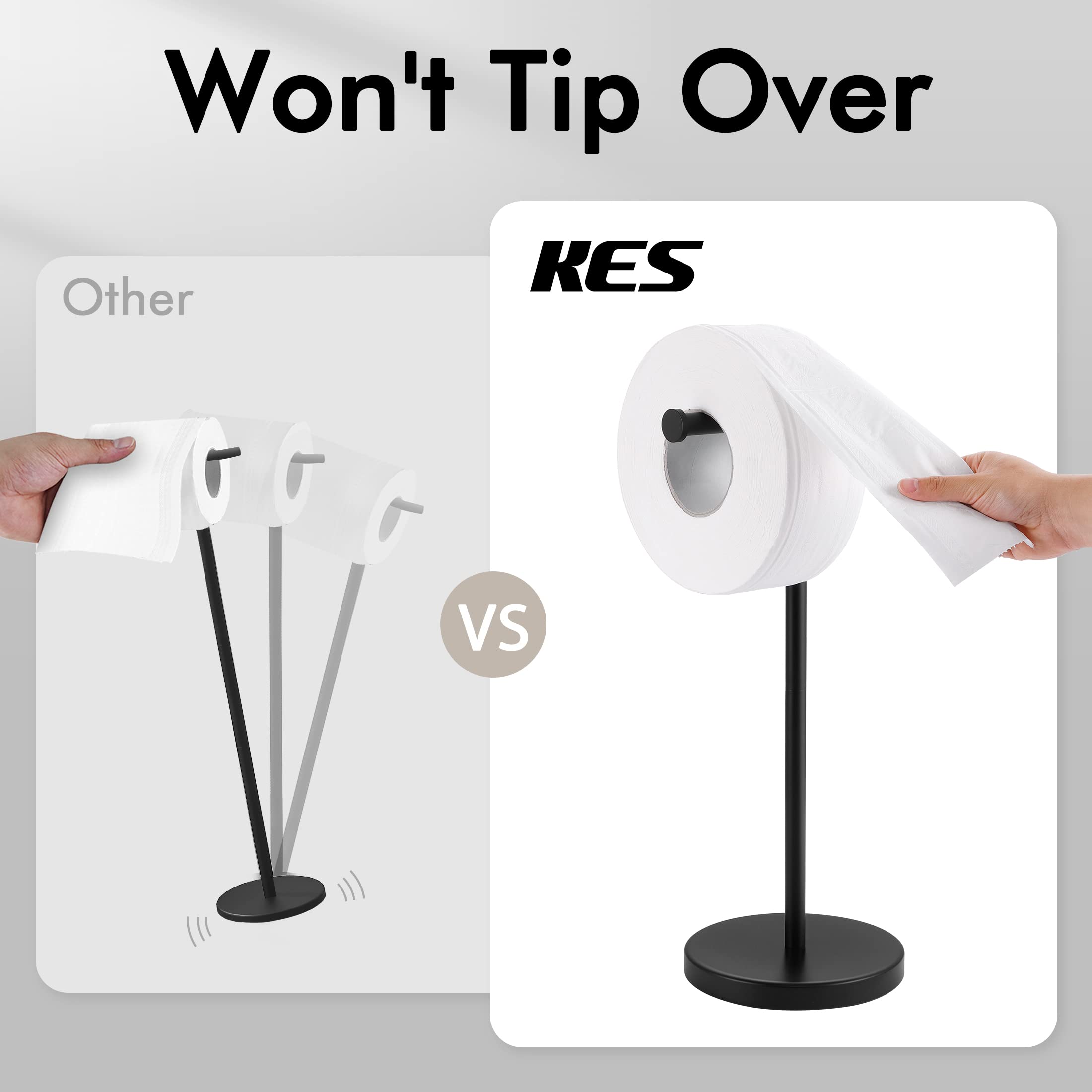 Stainless Steel Toilet Paper Holder & Towel Ring Set - Freestanding & Wall Mounted Bathroom Accessories, Matte Black (BPH283S1-BK+A2180-BK) | Durable SUS304 Steel for Modern Bathroom Decor | Perfect for Home, Hotel & Office Restrooms