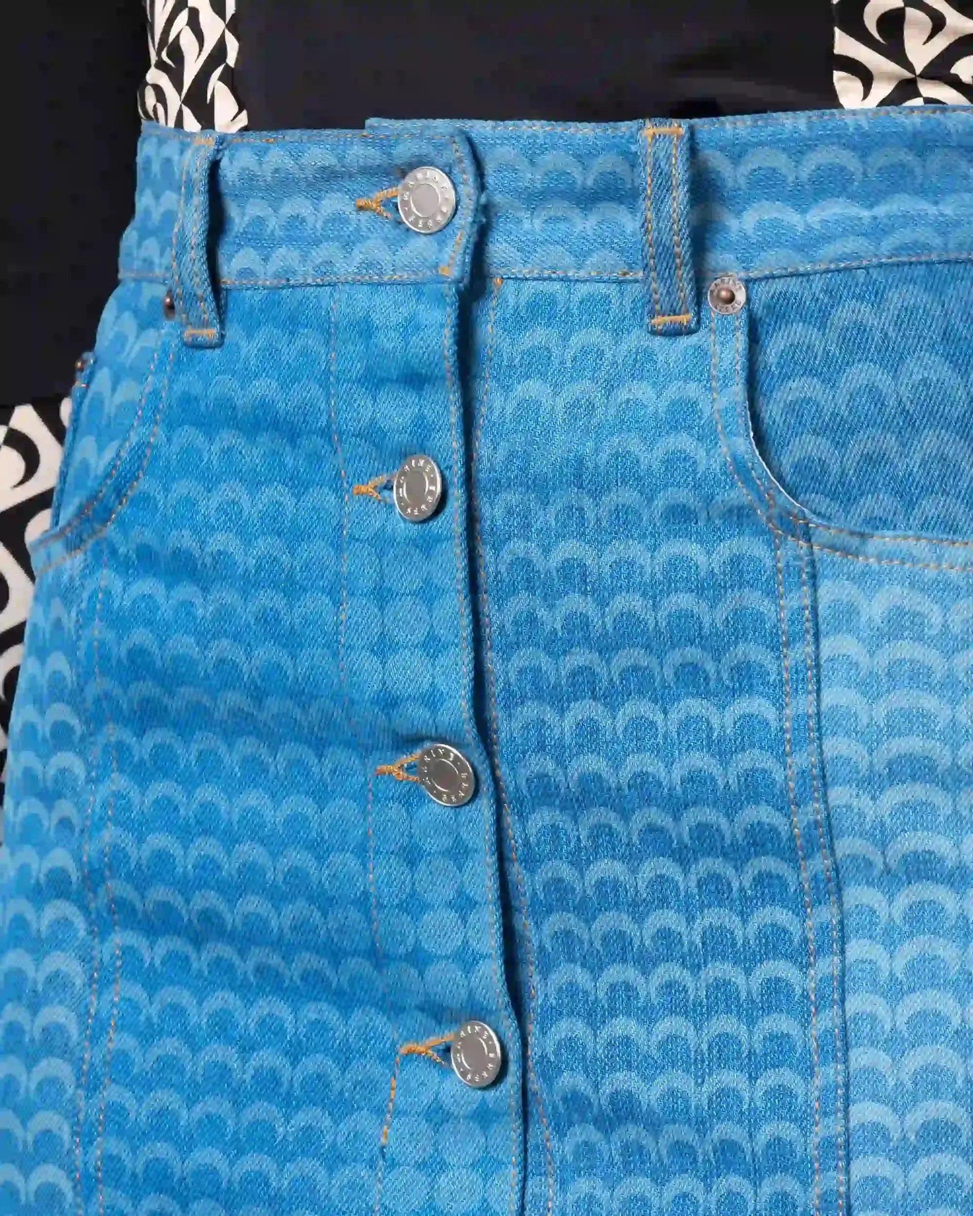 Regenerated Denim Moonfish Skin Skirt - Women's High Waisted A-Line Denim Skirt for Casual Wear & Street Style Outfits