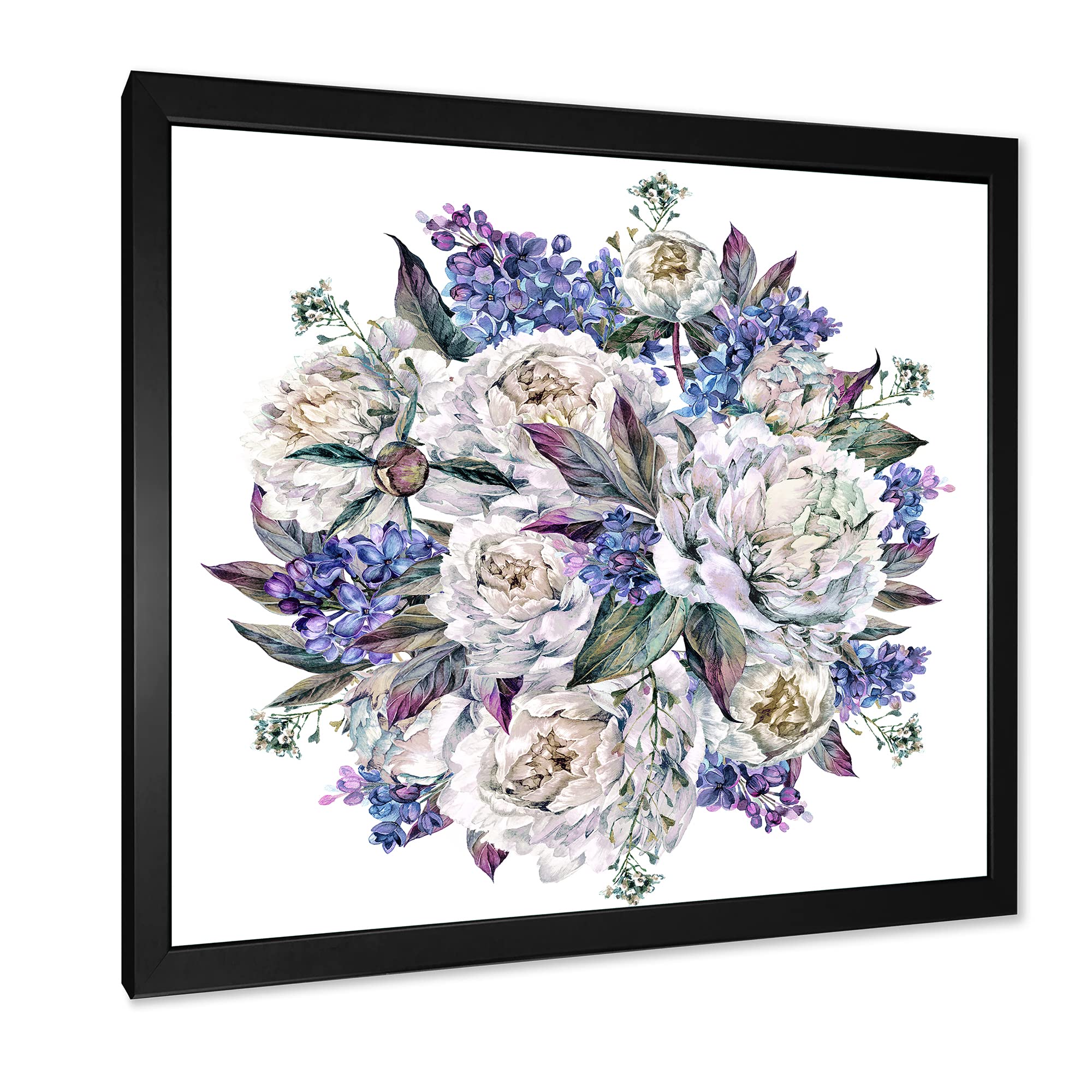 DesignQ White and Blue Peony Bouquet Traditional Framed Wall Art - Perfect for Living Room, Bedroom & Office Decor