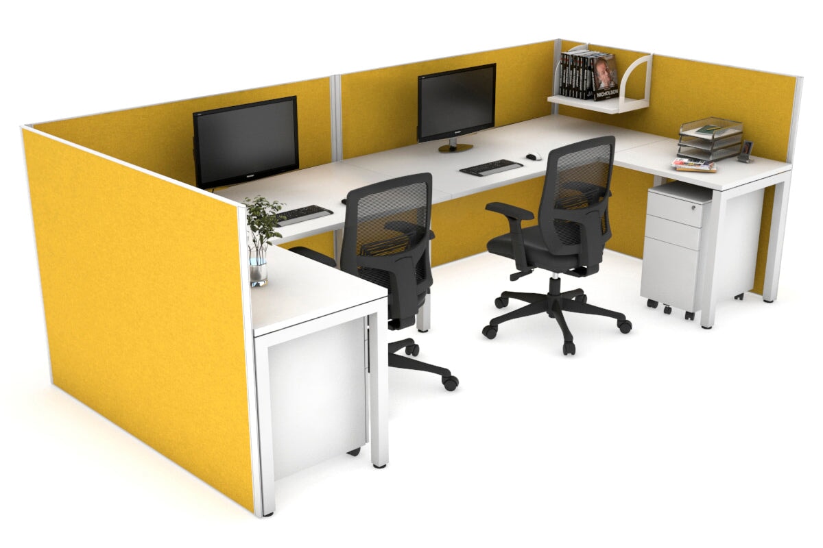 Quadro Square Legs 2-Person Corner Workstation - U-Shaped Office Desk with White Frame (1400L x 1800W) | Cable Management Scallop | Perfect for Home Office & Small Business Workspaces