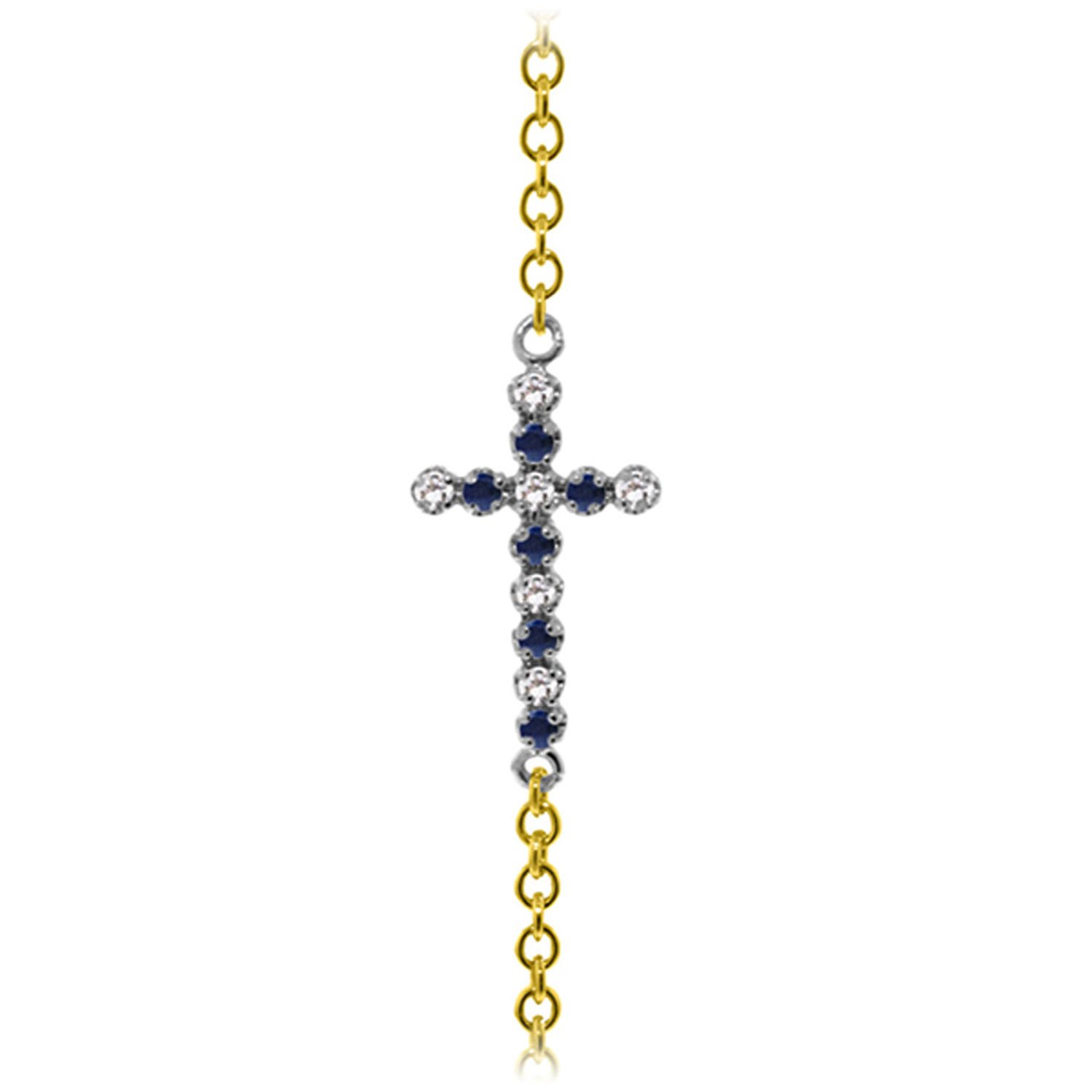 14K Solid Gold Cross Bracelet with 0.24 CTW Diamond & Sapphire - Galaxy Gold GG - Elegant Religious Jewelry for Women, Perfect for Gifts, Church, Weddings & Everyday Wear