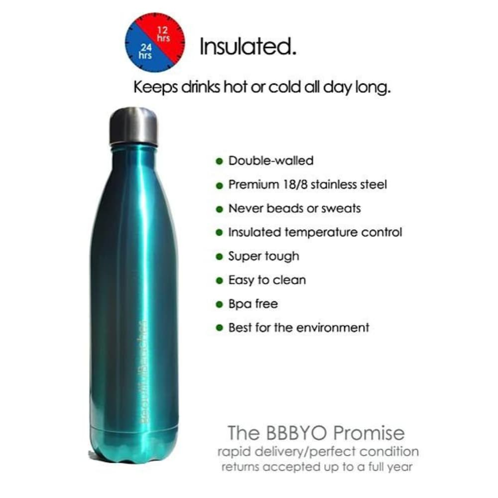 BBBYO 750ml Stainless Steel Water Bottle - Insulated, Leak Proof, BPA Free - Perfect for Gym, Hiking, Travel & Outdoor Activities (Mint Green)