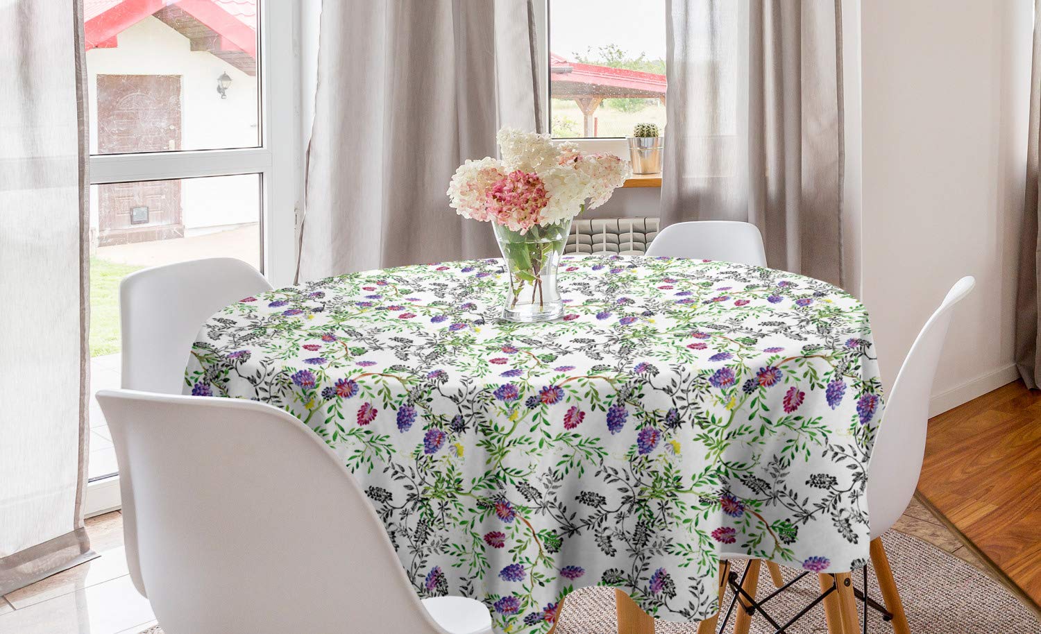 Ambesonne Floral Round Tablecloth 60