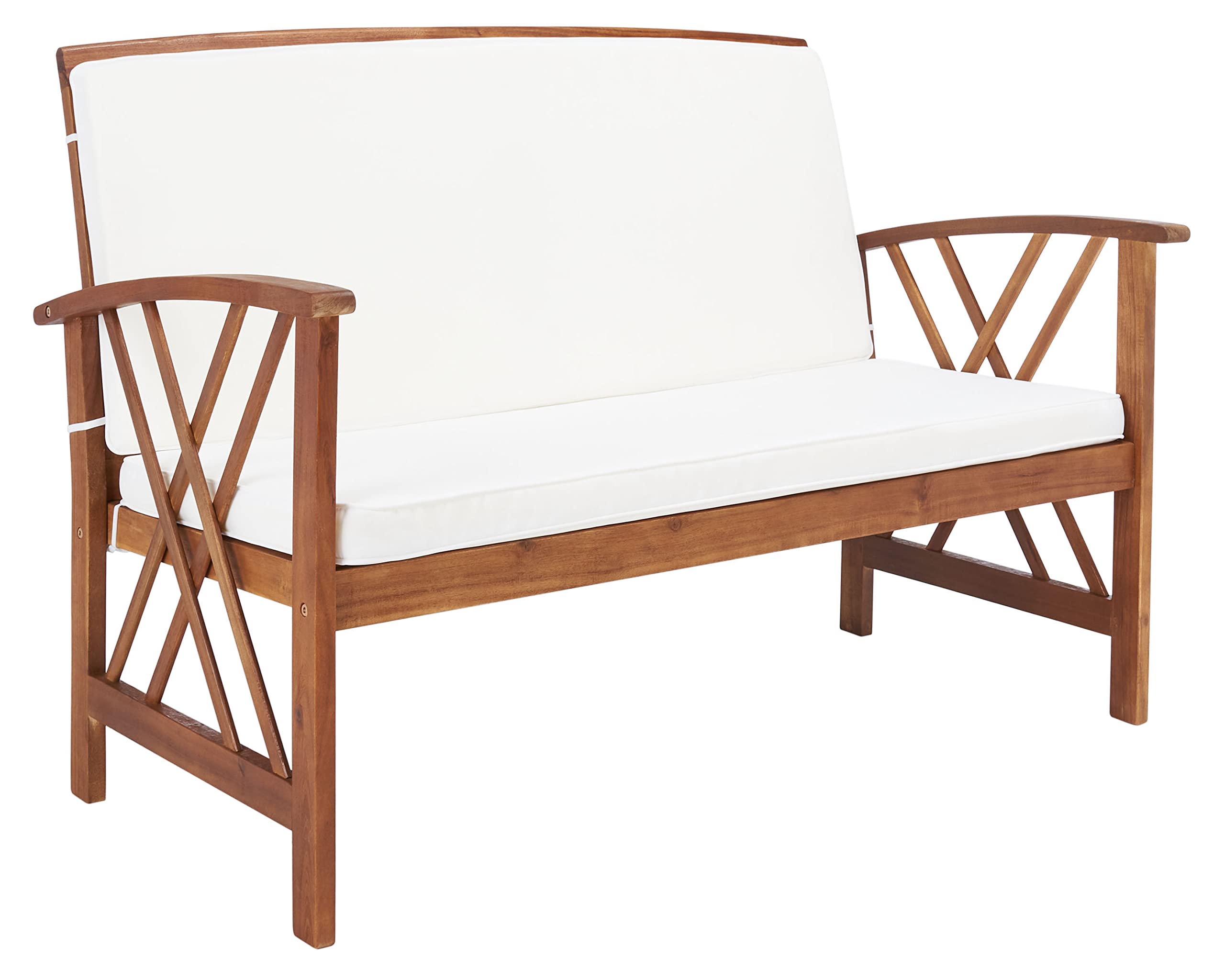 SAFAVIEH Outdoor Fontana 4-Piece Patio Set with Cushions - Natural Beige Wicker Furniture for Garden, Poolside & Backyard Relaxation