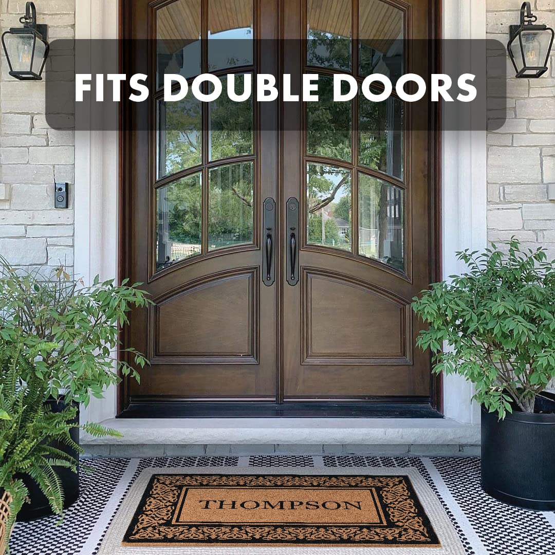 COCO MATS 'N MORE 38x60 Inch Personalized Front Door Mat with Blooming Hearts Border - Heavy Duty Coir Bristle Doormat for Dirt Removal, Vinyl Backing, Black | Perfect Outdoor Welcome Mat for Entryway, Porch & Patio