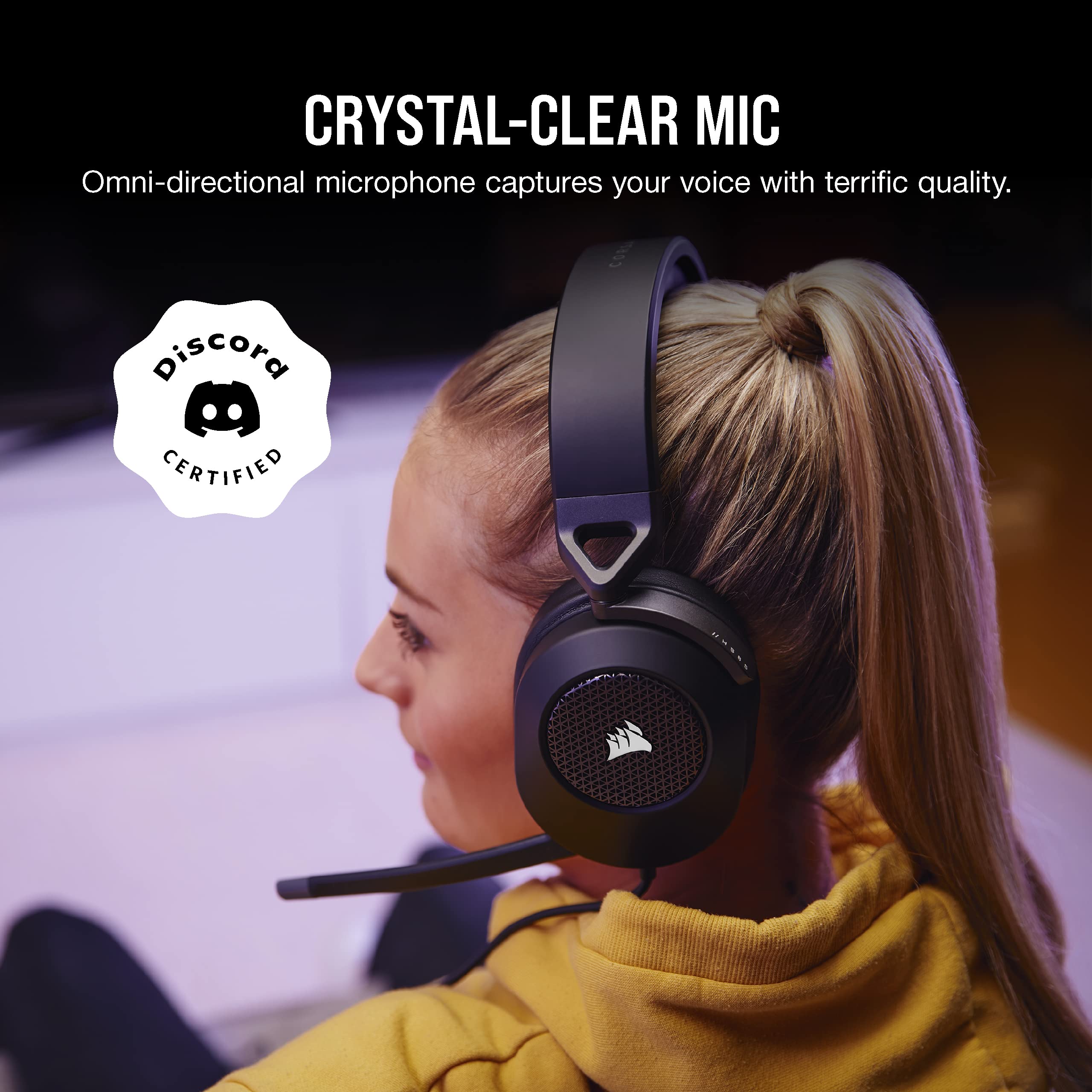 CORSAIR HS65 SURROUND Wired Gaming Headset with Dolby Atmos & SoundID – Multiplatform Compatible (PC, Mac, PS5, PS4, Xbox, Switch, Mobile) – Carbon Black – Perfect for Competitive Gaming & Immersive Entertainment