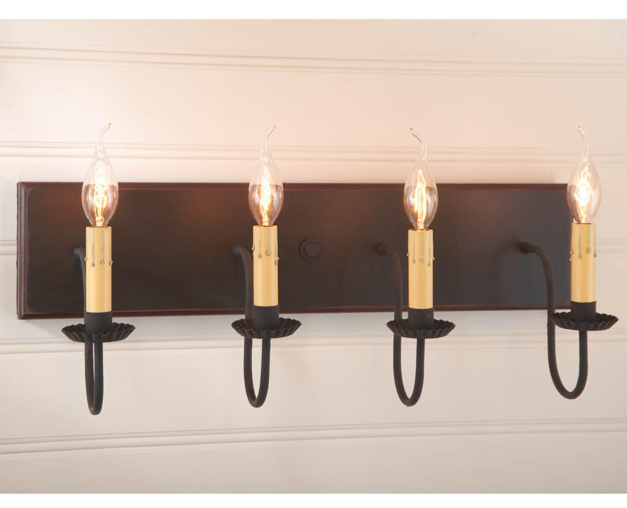 Irvin's Country Tinware Four Arm Vanity Light - Sturbridge Black with Red Finish - Farmhouse Bathroom Lighting for Rustic Home Decor