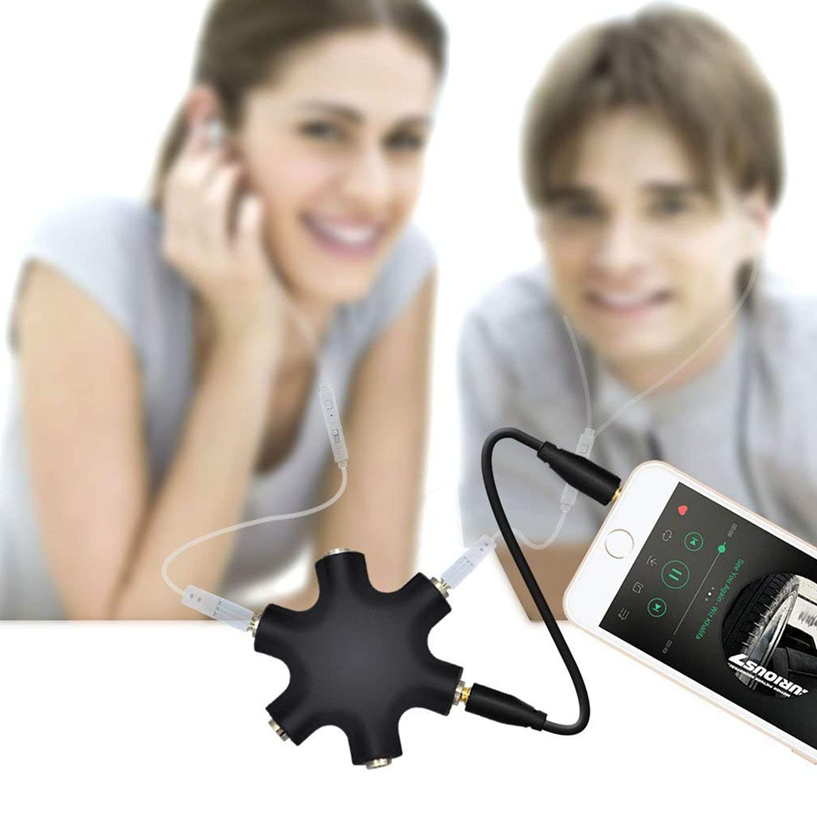 Onelinkmore 5-Way 3.5mm Headphone Splitter - 1 Male to 4 Female Stereo Audio Adapter with Cable for Multiple Headphones - Perfect for Music Sharing, Gaming, Travel & Classroom Use